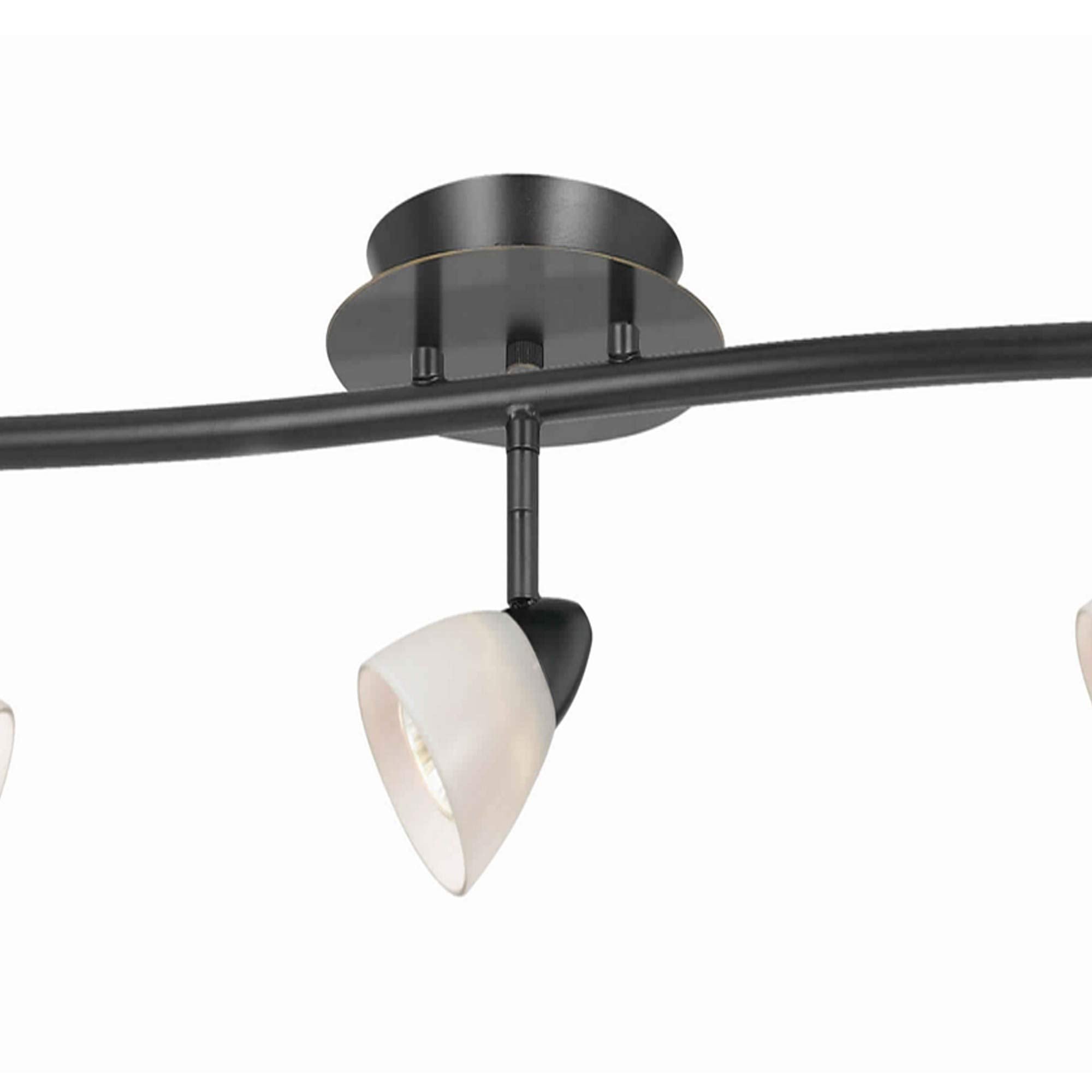Benzara 5 Light Metal Track Light Fixture, Black and White, Model BM225647, Glass Shade