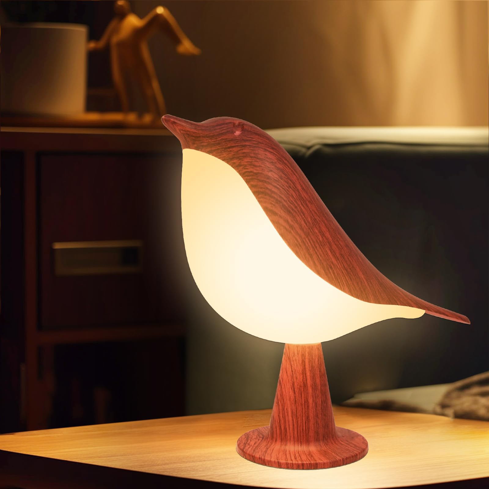Vquand Red Bird Desk Lamp - Dimmer Kids Night Light, Touch Sensor, 3 Color Temperatures, Rechargeable