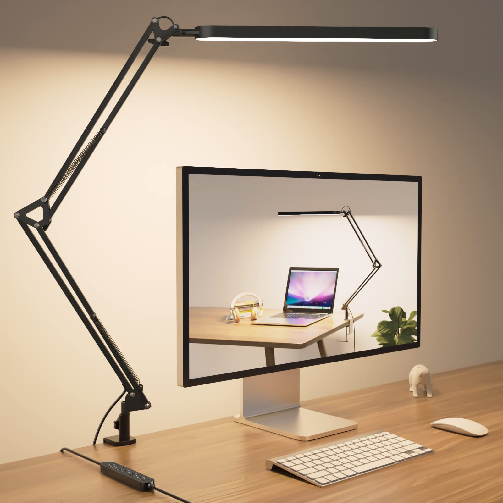 SKYLEO Led Desk Lamp - Desk Light for 31.5'' Tall - 5 Color Modes X 11 Brightness Levels - Adjustable Swing Arm - Timmer & Memor