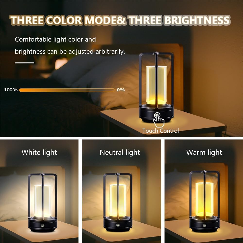 Hpufkot Portable Led Metal Table Lamp - 3 Level Brightness Touch Control Desk Lamps For Bedroom Nightstand, Rechargeable Battery