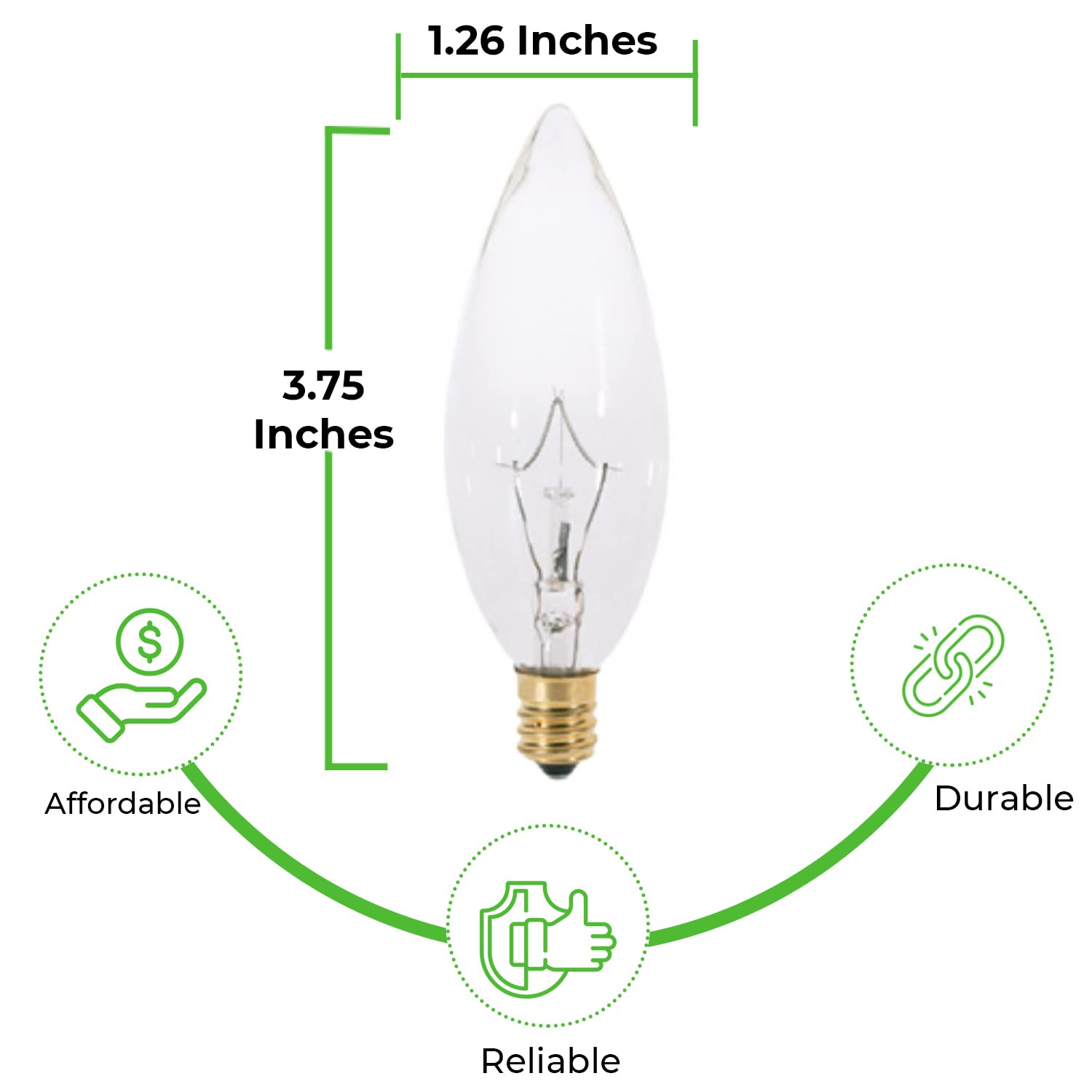 Bulbmaster 15 Watts Blunt Tip Decorative Light Bulbs Chandelier Light Bulb Candelabra Base Torpedo Clear Straight Dimmable Incandescent Light Bulbs, E12 Base Lamps Pack Of 12