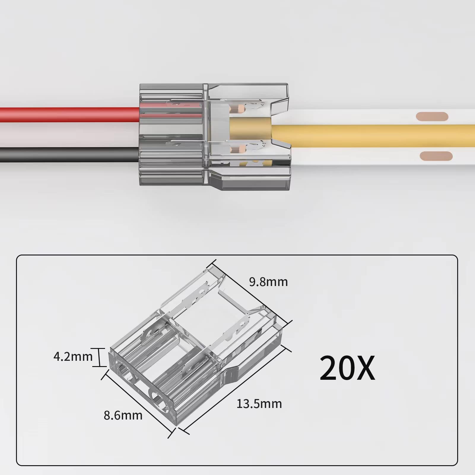 Visdoll Cob Led Light Strip Connectors 20Pcs 8Mm 2Pin Strip To Wires Led Tape Light Connectors,Transparent Solderless No Dark Area For Led Lights Connector Diy Cob/Smd Strip Lights