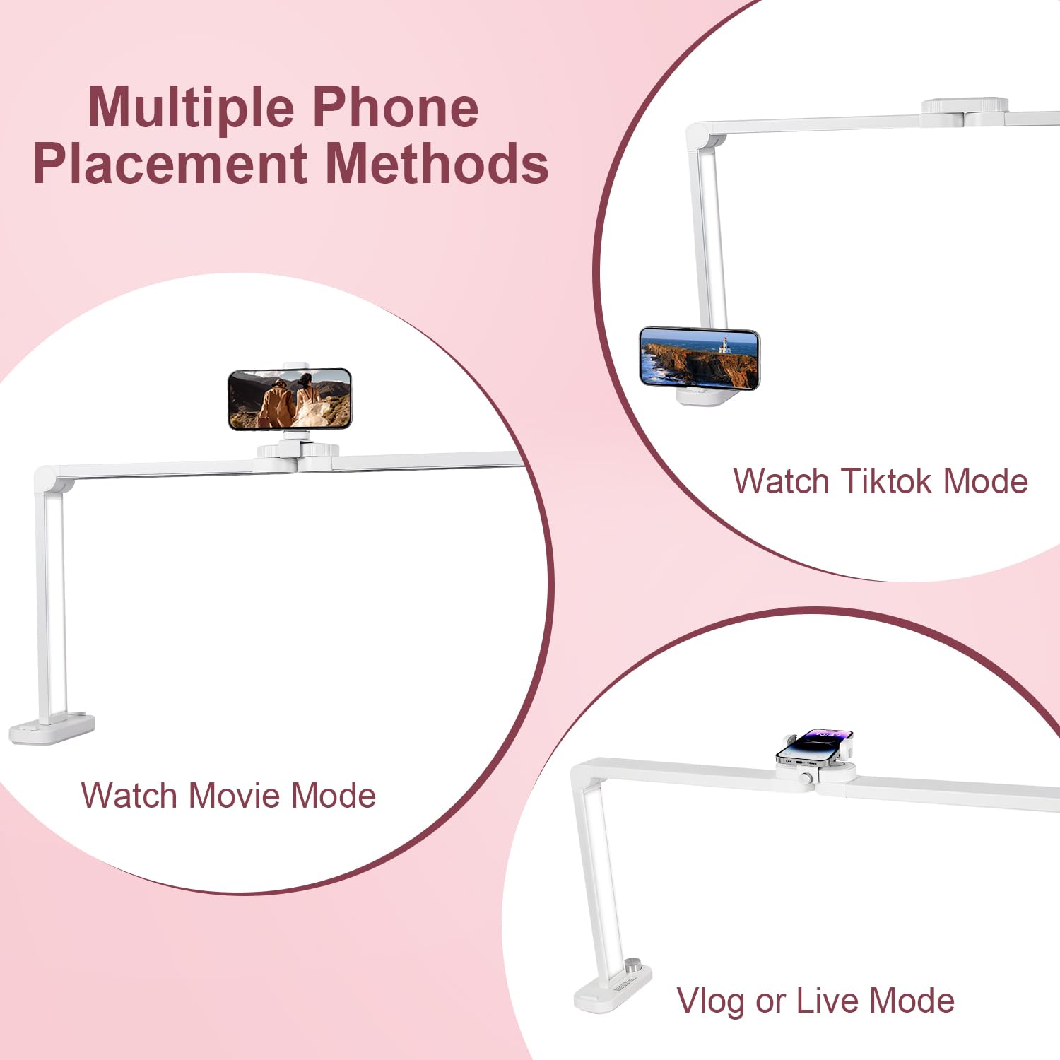 Ivict Desk Lamp, 34In 48W Nails Tech Light With Phone Stand, 0-100% Adjustable Brightness, 3000K-6000K Color Temperature Led Des