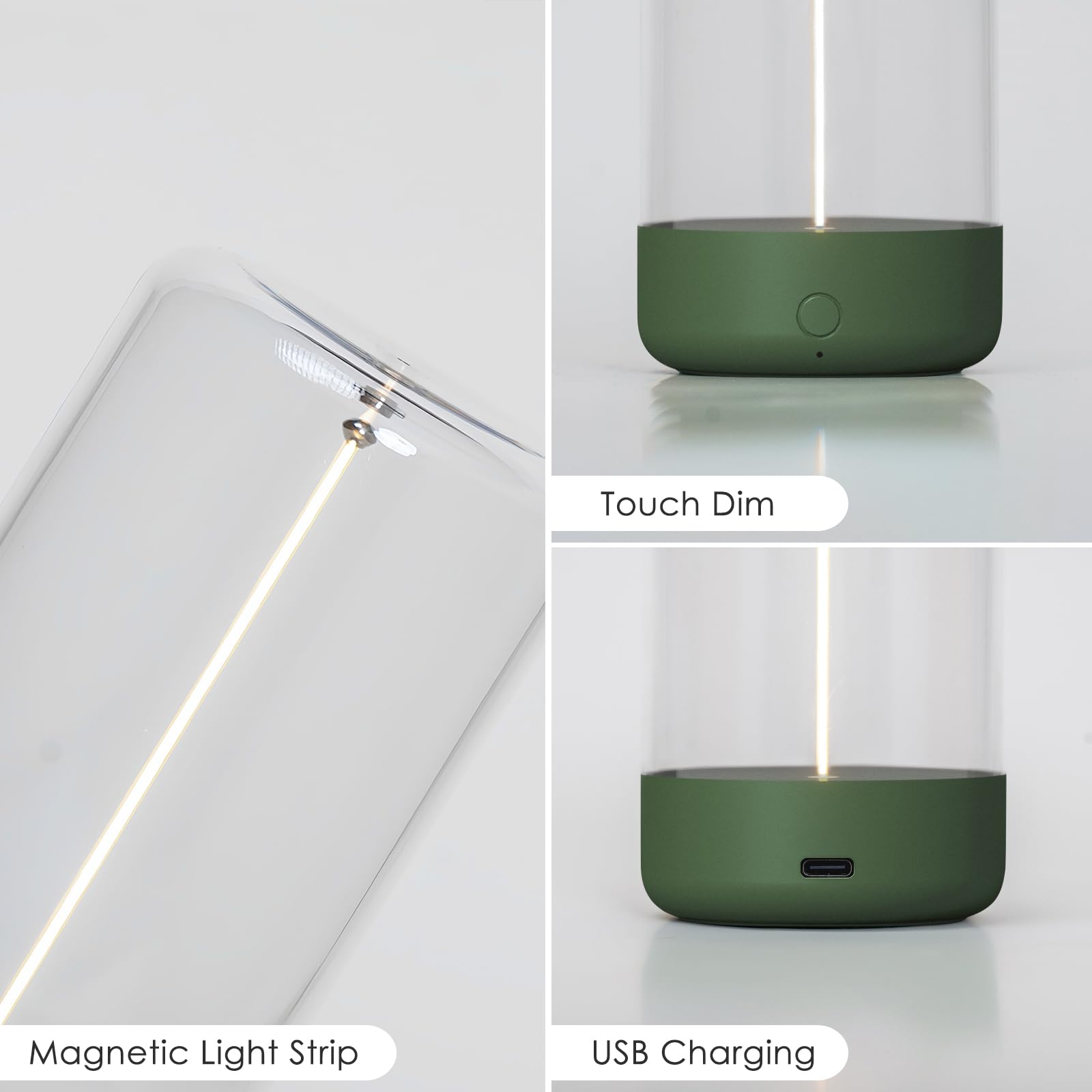 AUGE LIGHT Mini Minimalist Table Lamp Cordless Rechargeable 8.8x4.4x3.7in Dark Green Model AGSPGY2701