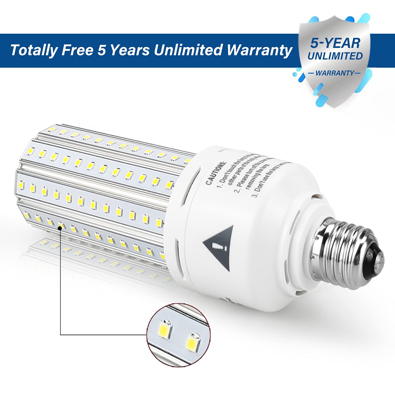 ZP Mafuken 500W Equivalent LED Corn Light Bulb, 7500 Lumen, 60W, 5000K Cool Daylight White, E26/E27, Aluminum,