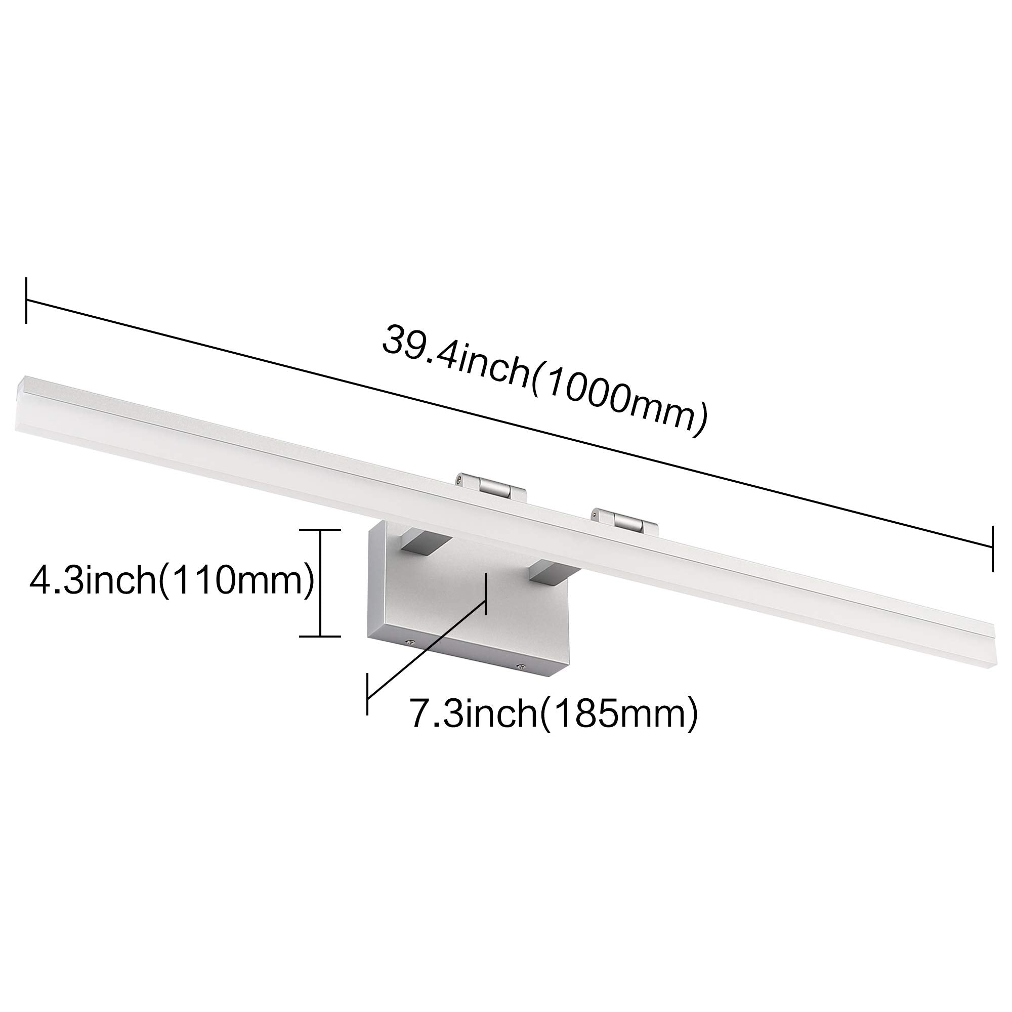 SOLFART Modern Bathroom Vanity Light 40 inch Silver Aluminum with Acrylic Rotating LED