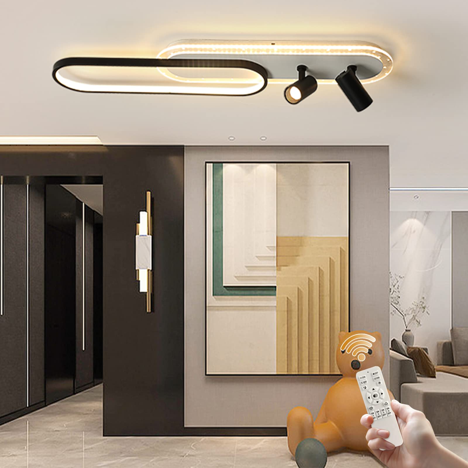 Tioolo Modern Ceiling Lamp, Led Linear Ceiling Light Fixture, 45W Dimmable Ceiling Light With Remote, Acrylic Flush Mount Chandelier Ceiling Lighting For Kitchen Dining Room Bedroom Corridor