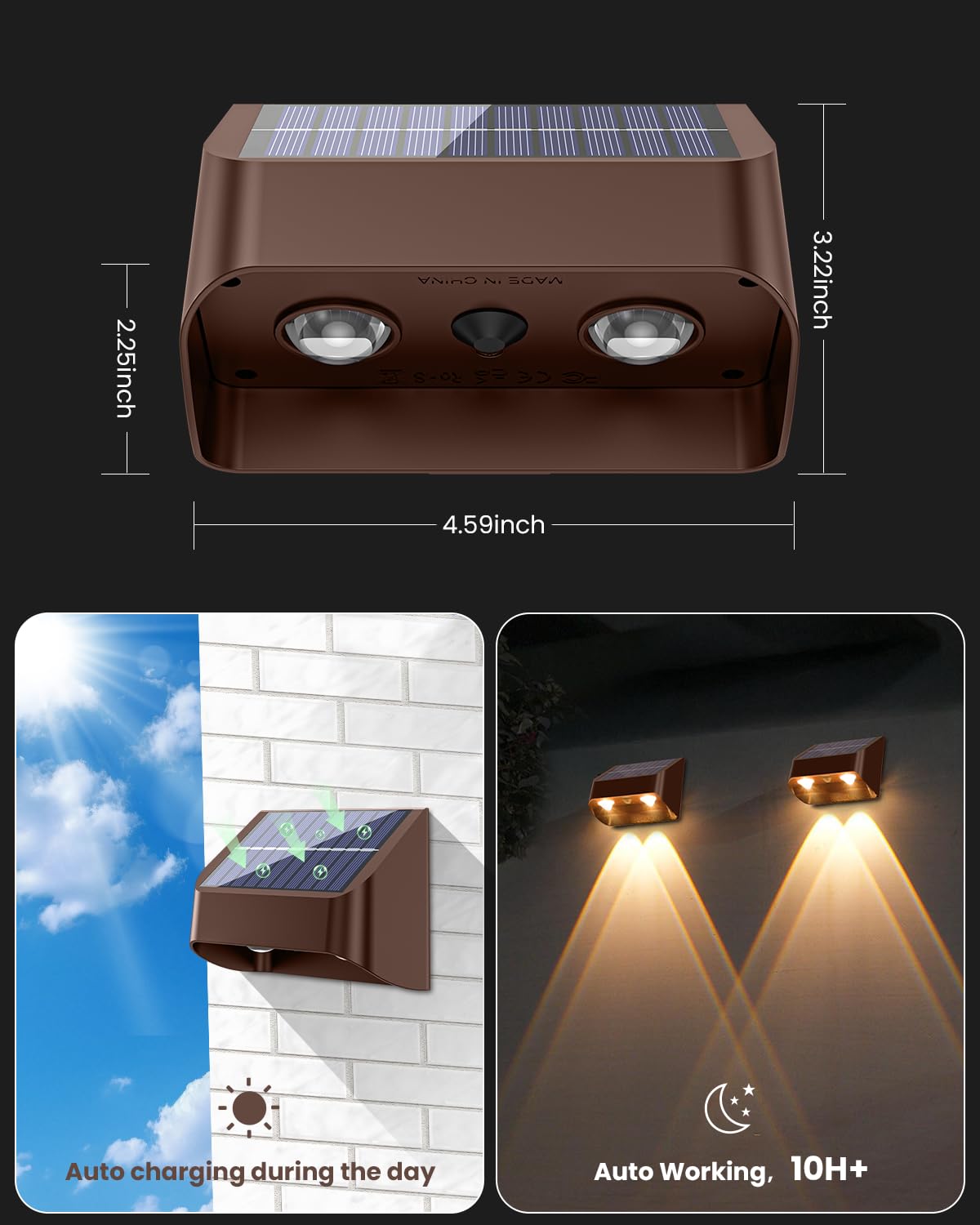 FLITI Solar Fence Lights - 8 Pack Waterproof Dusk to Dawn Outdoor Lighting, 3000/4000/6000K, Acrylic, Model SWV-3108, Brown