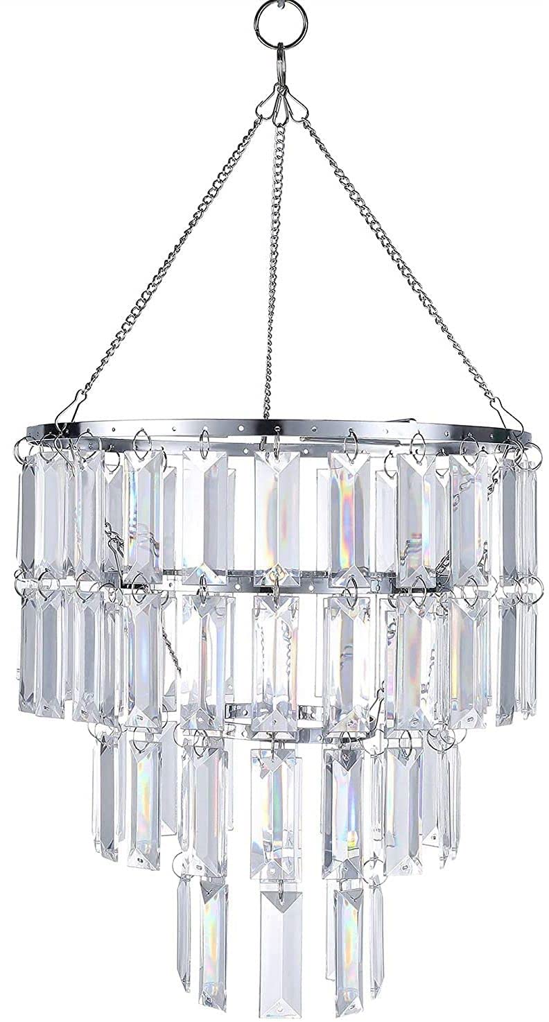 FlavorThings Modern Chandelier Pendant Light Fixture, Faux Crystal, Plug-In, 1 Light, Rectangle, 10.25" x 11.5", Clear Hanging Cord