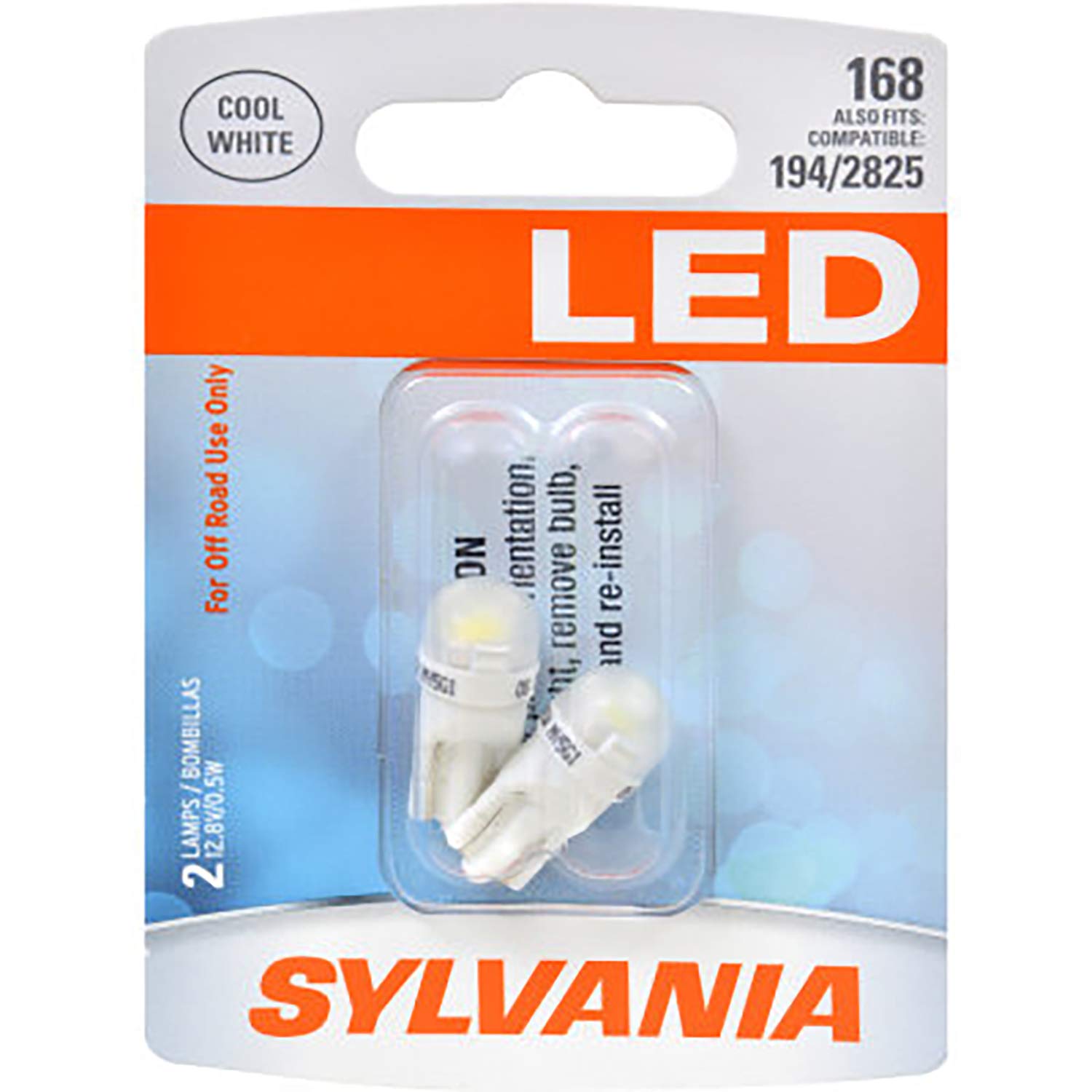 SYLVANIA 168 T10 W5W LED Mini Bulb - Bright White Light, Ideal for Interior Lighting, 2-Pack