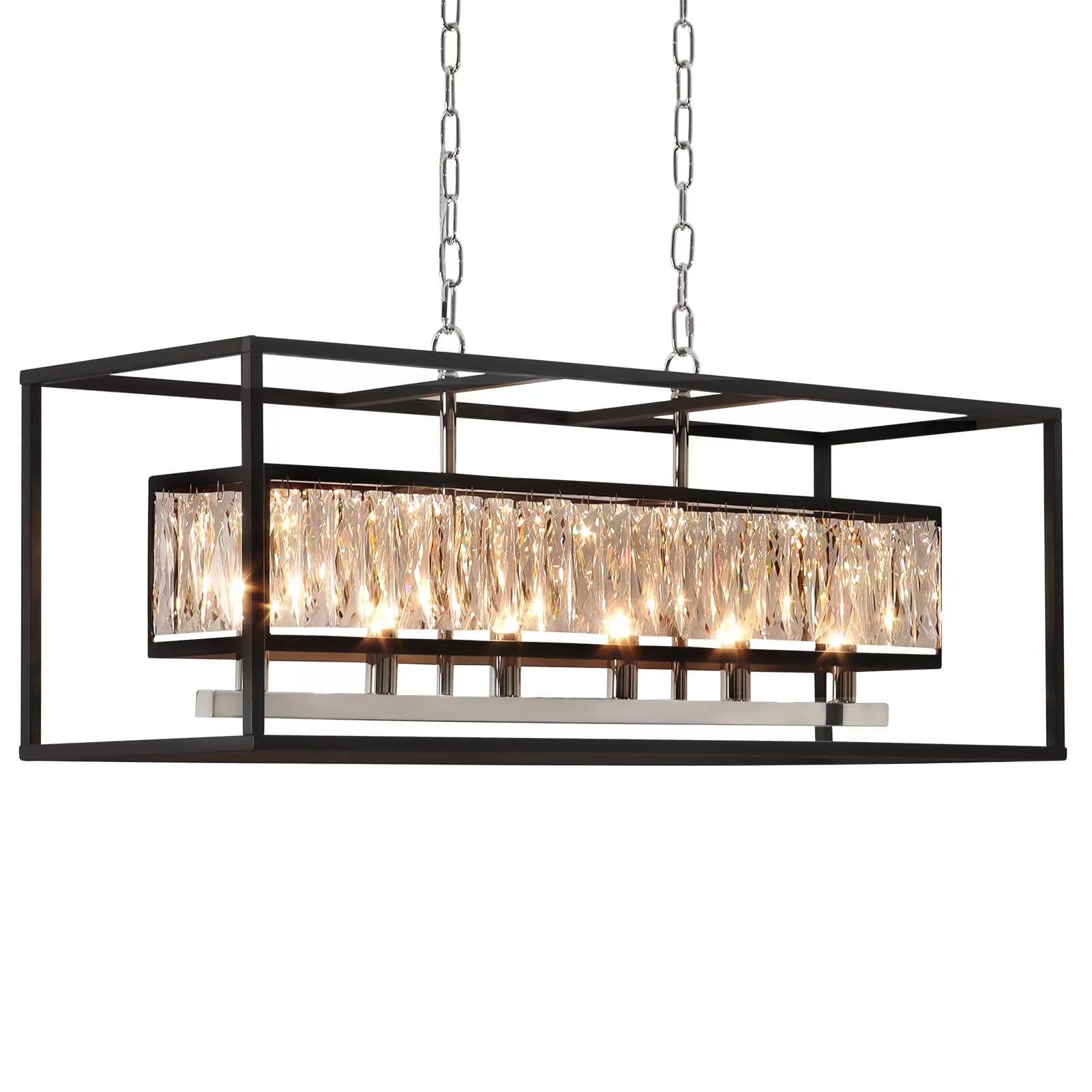 Vezzio Modern Crystal Chandelier 6-Light Black Rectangle Farmhouse Pendant Light Fixture for Dining Room Kitchen Island L35''