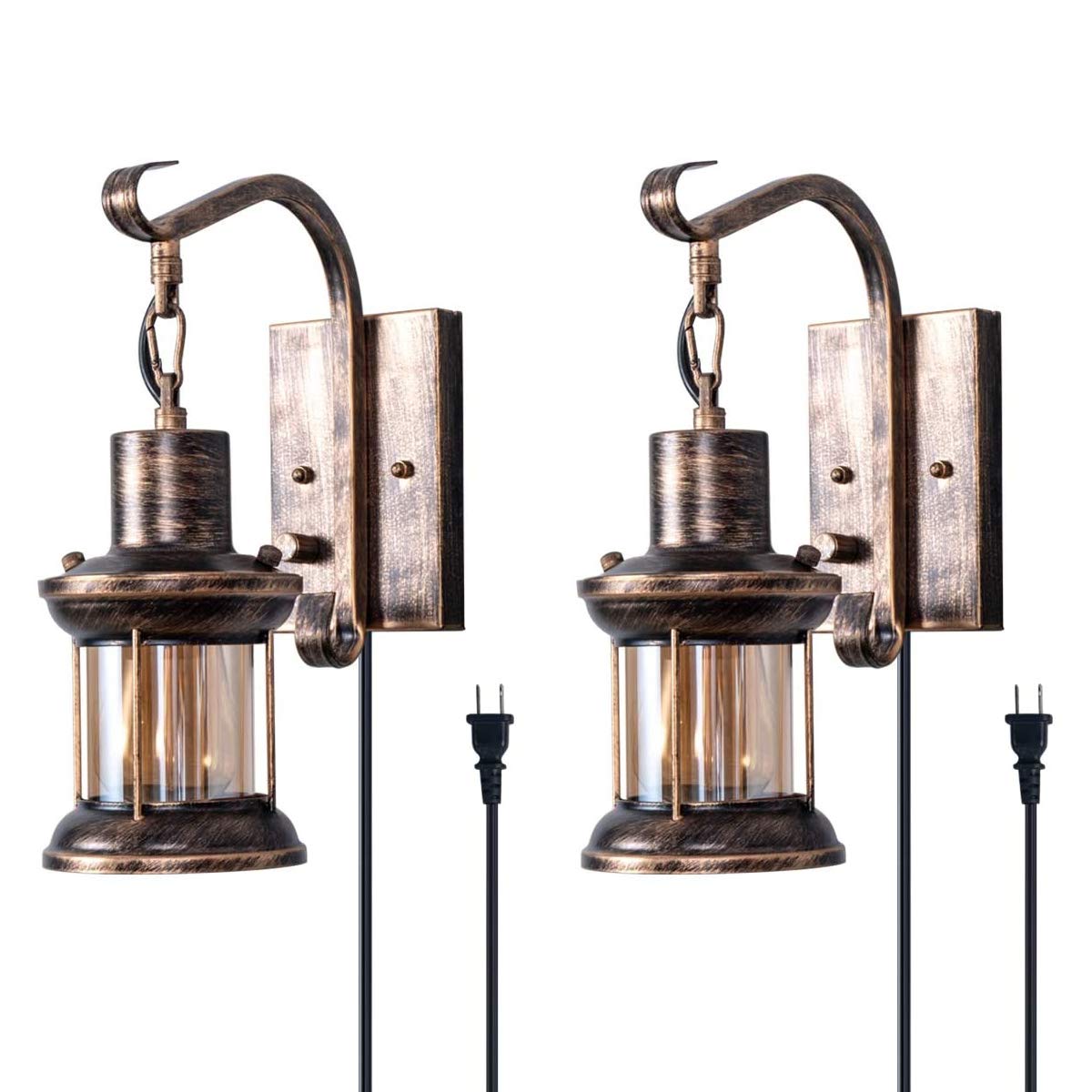 Yisuro Rustic Wall Light Fixtures, 2-in-1 Installation, Oil Rubbed Bronze, Vintage Glass Shade, 2 Pack, Model T-THBDDC2011