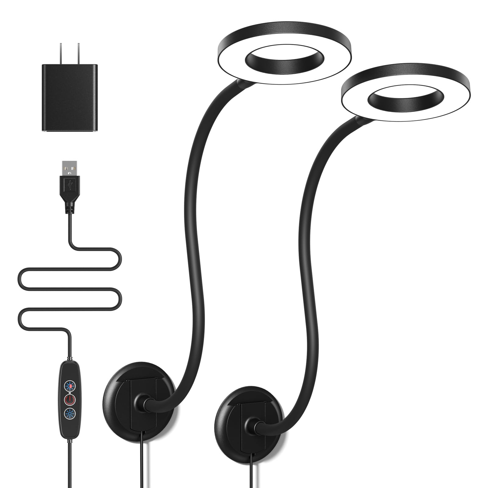Kaulsoue Reading Light Wall Mounted For Book In Bed At Night,Reading Lamp For Bedroom,Bedside,Headboard,Eye Care 5 Color & Brightness Adjustable, 360 Flexible Gooseneck, 2Units