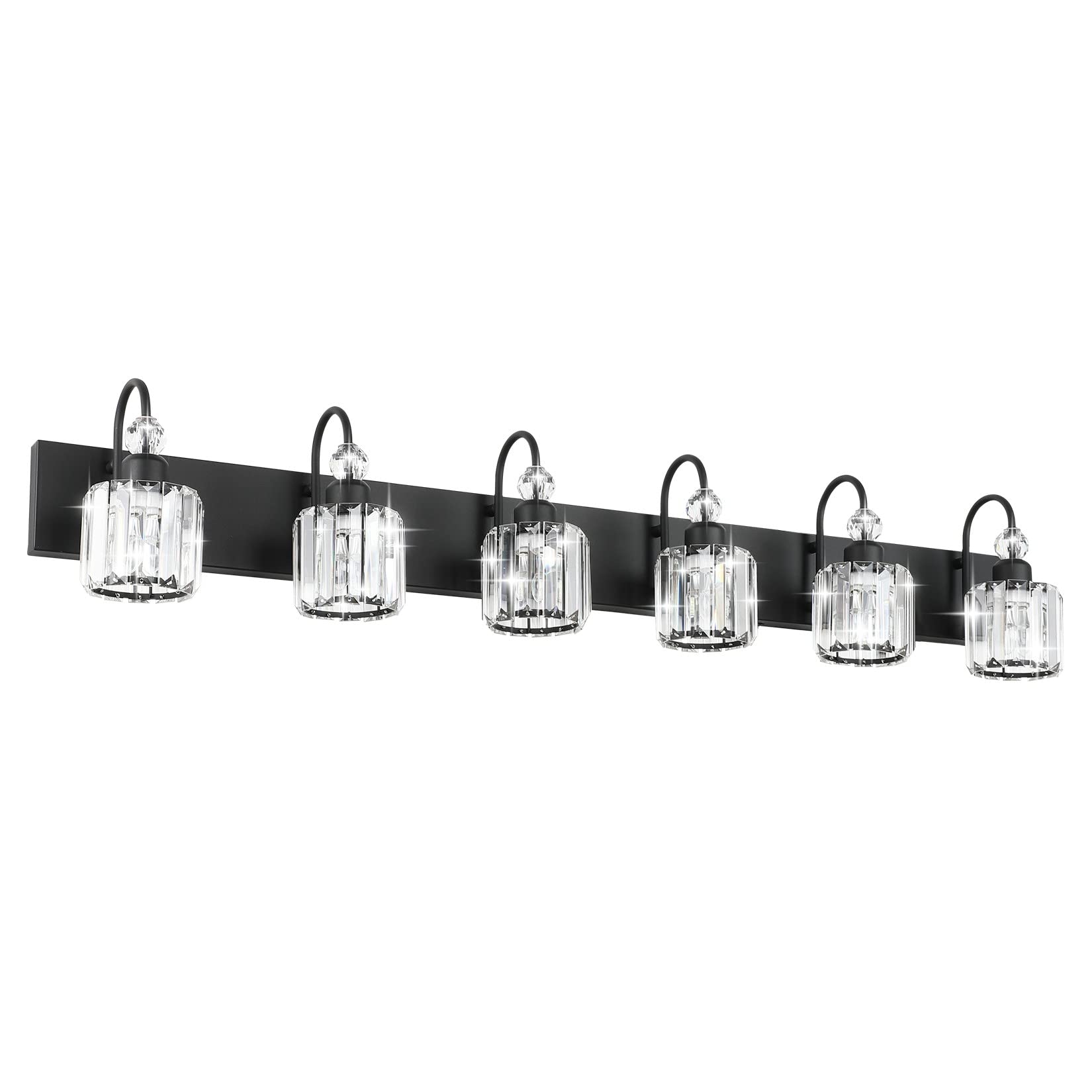 Ralbay 6-Light Crystal Vanity Lights, Matte Black, Metal, Model 8600, Modern Bathroom Wall Fixture