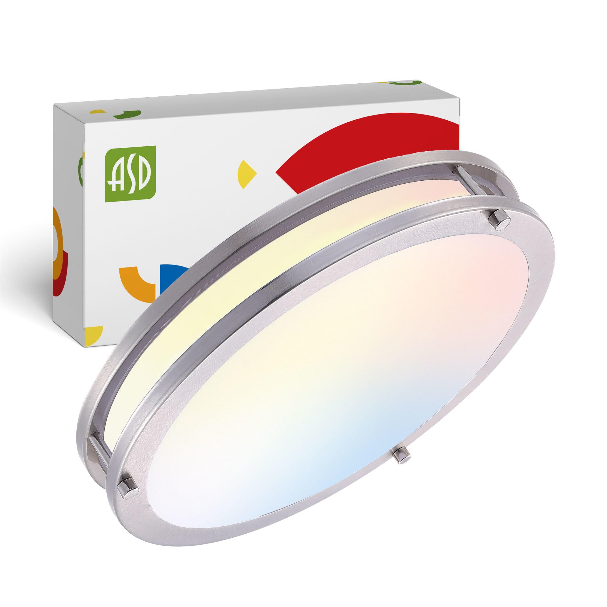 ASD 14 Inch LED Flush Mount Light Fixture, 21W 1750LM, Dimmable, Energy Star, Brushed Nickel, Model A-DR-MV-14D21CC