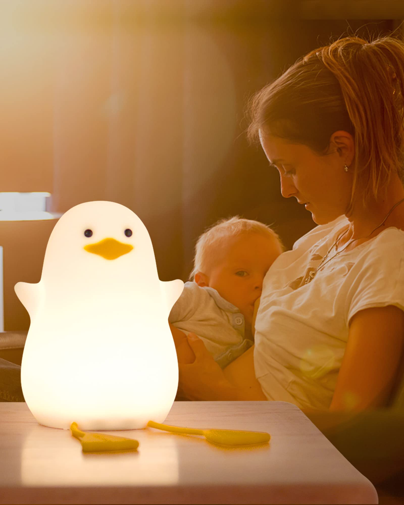 Attivolife Duck Night Light For Kids, Cute Animal Silicone Lamp Touch Control + Dimmable + Timer, Usb Rechargeable Led Feeding,