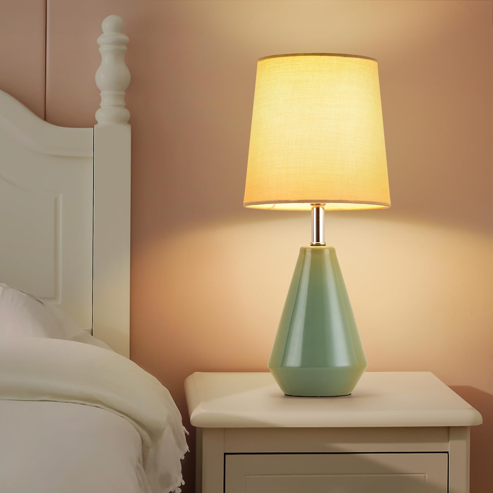 Bdayanx Small Bedside Table Lamp For Bedroom-Reading Desk Lamp Set Of 2,With 3 Color Temperatures,15.5'' Nightstand Ceramic Lamp