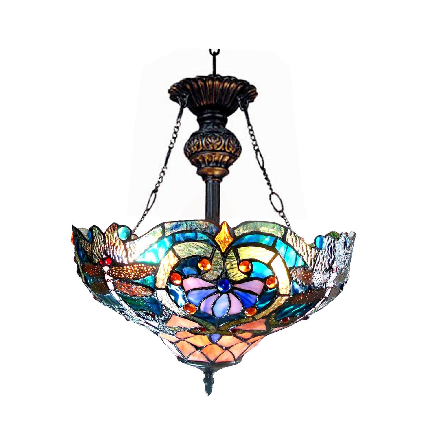 Chloe Lighting CH1B715BD17-UH2 Lydia Tiffany Style Victorian 2-Light Inverted Ceiling Pendant Fixture with Shade, 22 x 17 x 17"