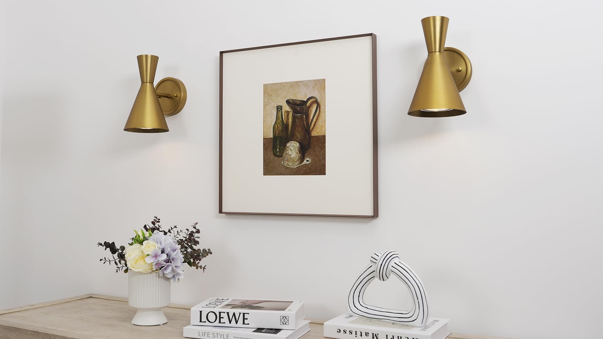 Heqiqeh Modern Battery Powered Wall Sconces Light Set Of 2 With Flared Funnel Metal Shade, 13 Rgb Remote Control Dimmable Adjust