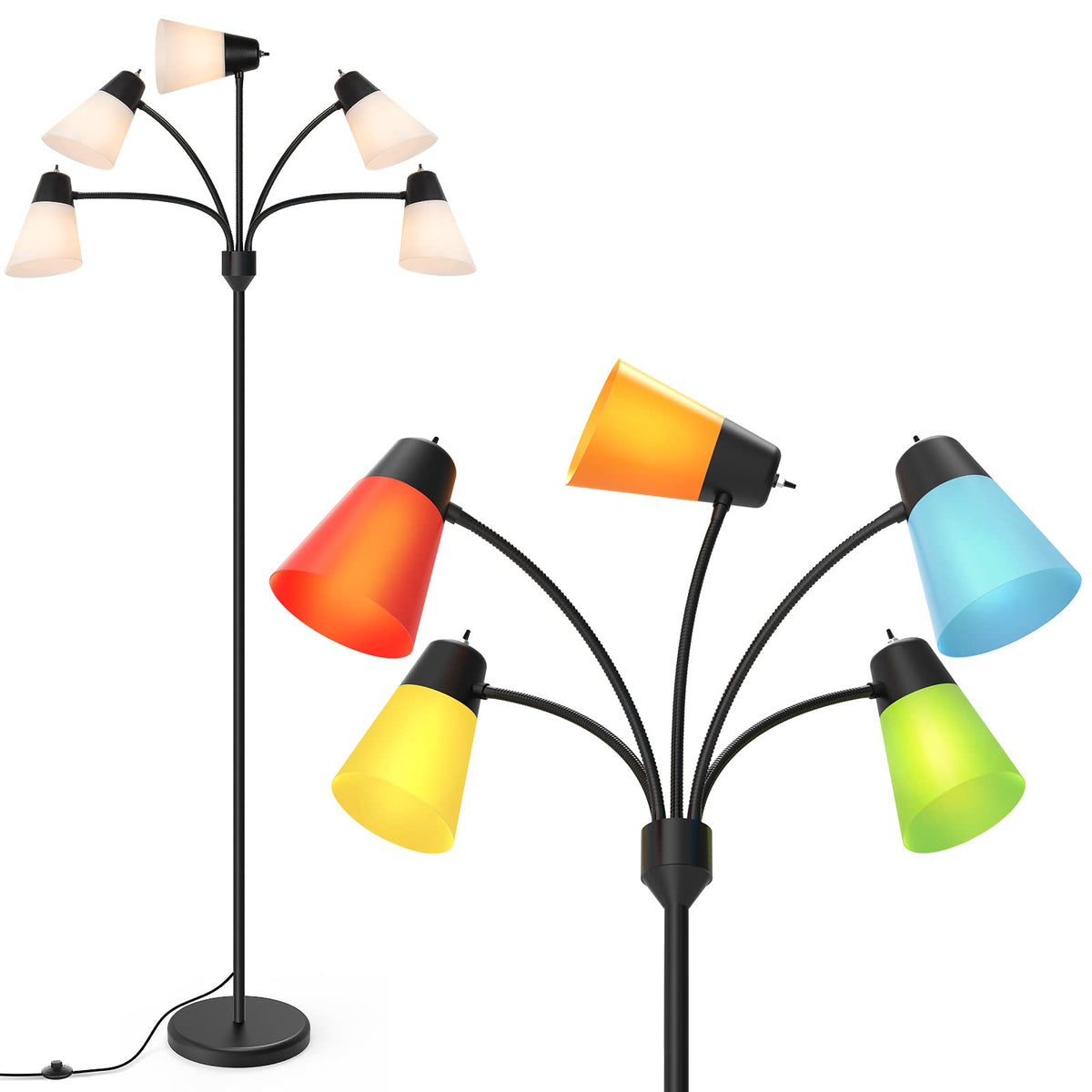 Folksmate Led Floor Lamp, Medusa Multi Head Modern Tall, Rustic Adjustable Gooseneck Reading Standing Light For Living/ Kids Roo
