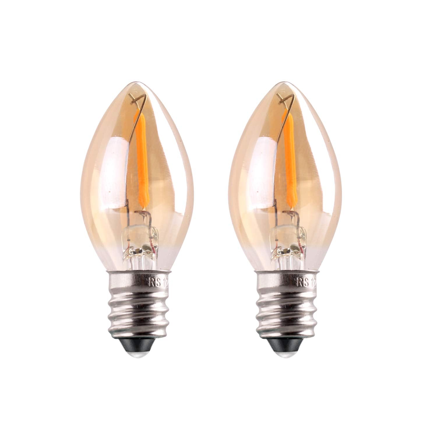 Sphoon C7 LED Night Light Bulb, E12 Candle Base, 0.5W, Ultra Warm White 2200K, Amber Glass, Pack of 2