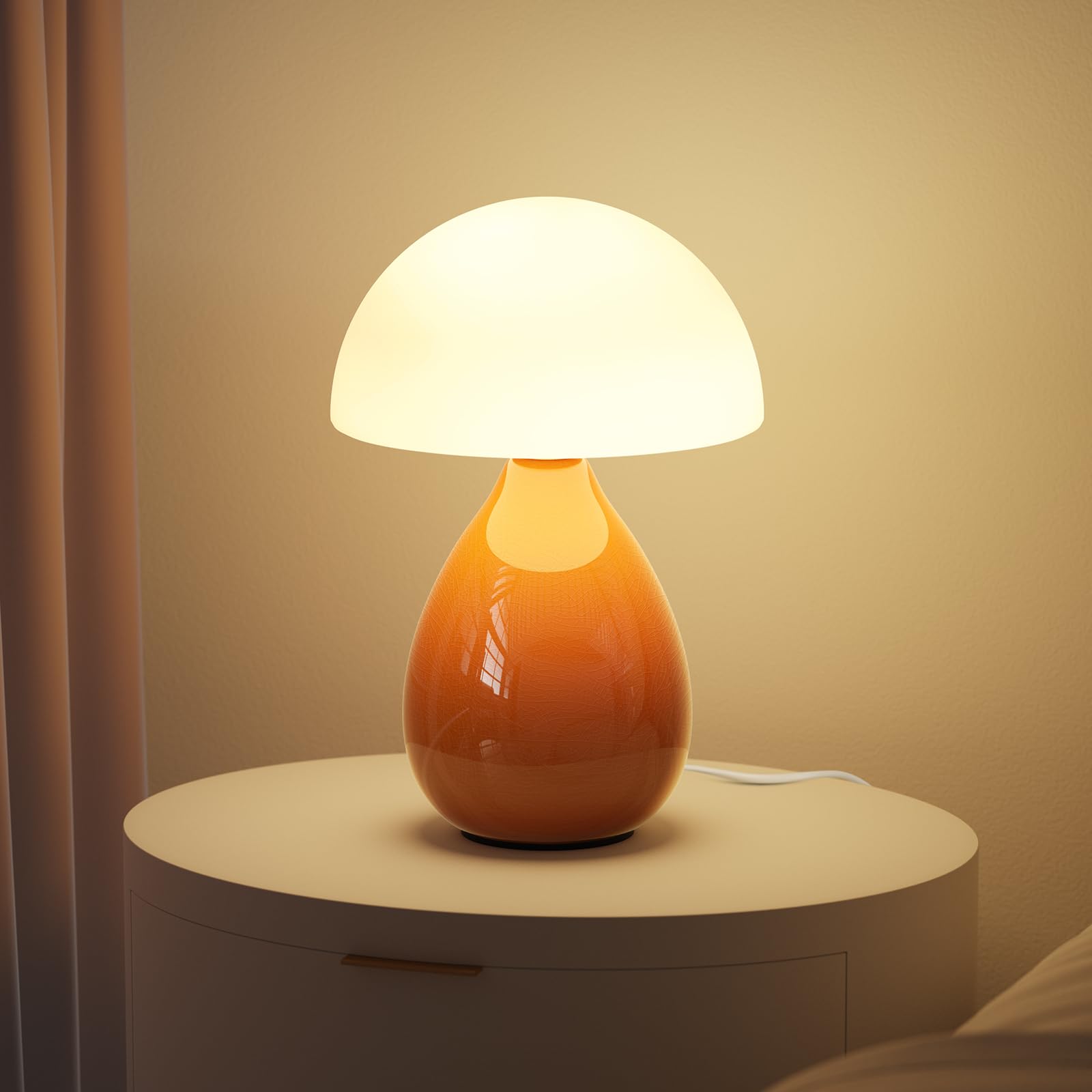 Mushroom Lamp  Vintage Small Table Lamp For Bedroom  Ice   Ceramic Led Night Light For Kids  Mid Century Modern Bedside Lamp For Nightstand  Living Room  Home Decor Gift Ideas For Women  Orange