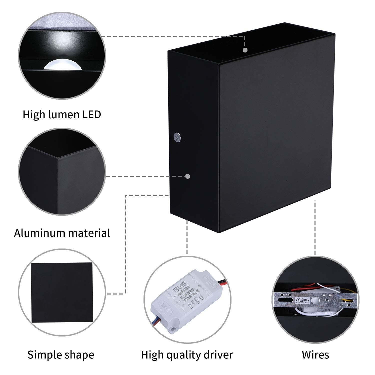 Lightess 2 Pack Led Wall Sconce Mini 10W Hardwired, Modern Wall Lamp Black Up Down Wall Mount Lights Mini Metal For Living Room