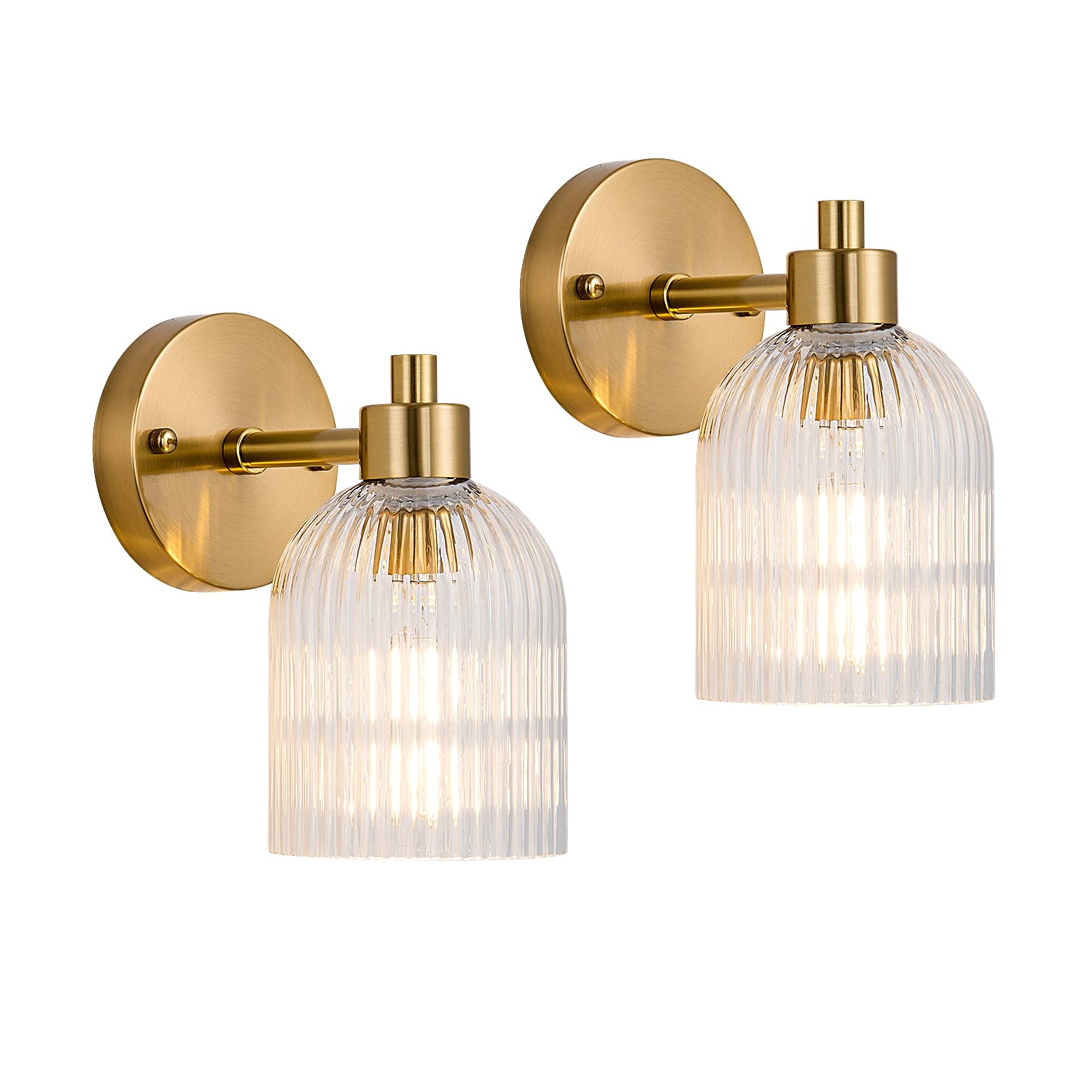 YEEZEMA Gold Modern Wall Sconce Set of 2 Glass Bathroom Vanity Lighting Fixture Sconces Wall Lighting Brushed Indoor Wall Mounte