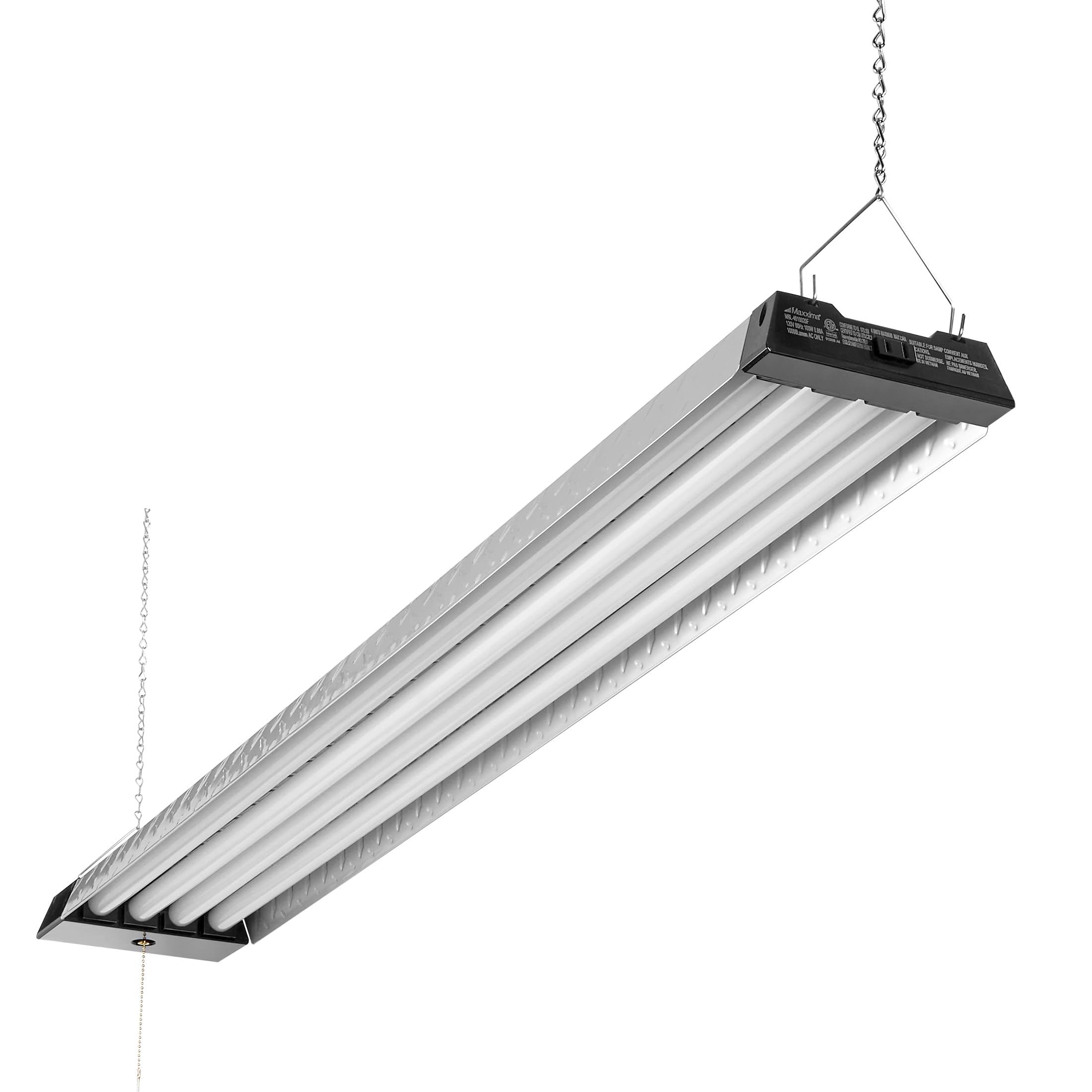 Maxxima 4 ft. LED Shop Light,10,000 Lumens, Plug-in, Linkable up to 4 Fixtures, Frosted Lens, 5000K Daylight, Low Bay Hanging or