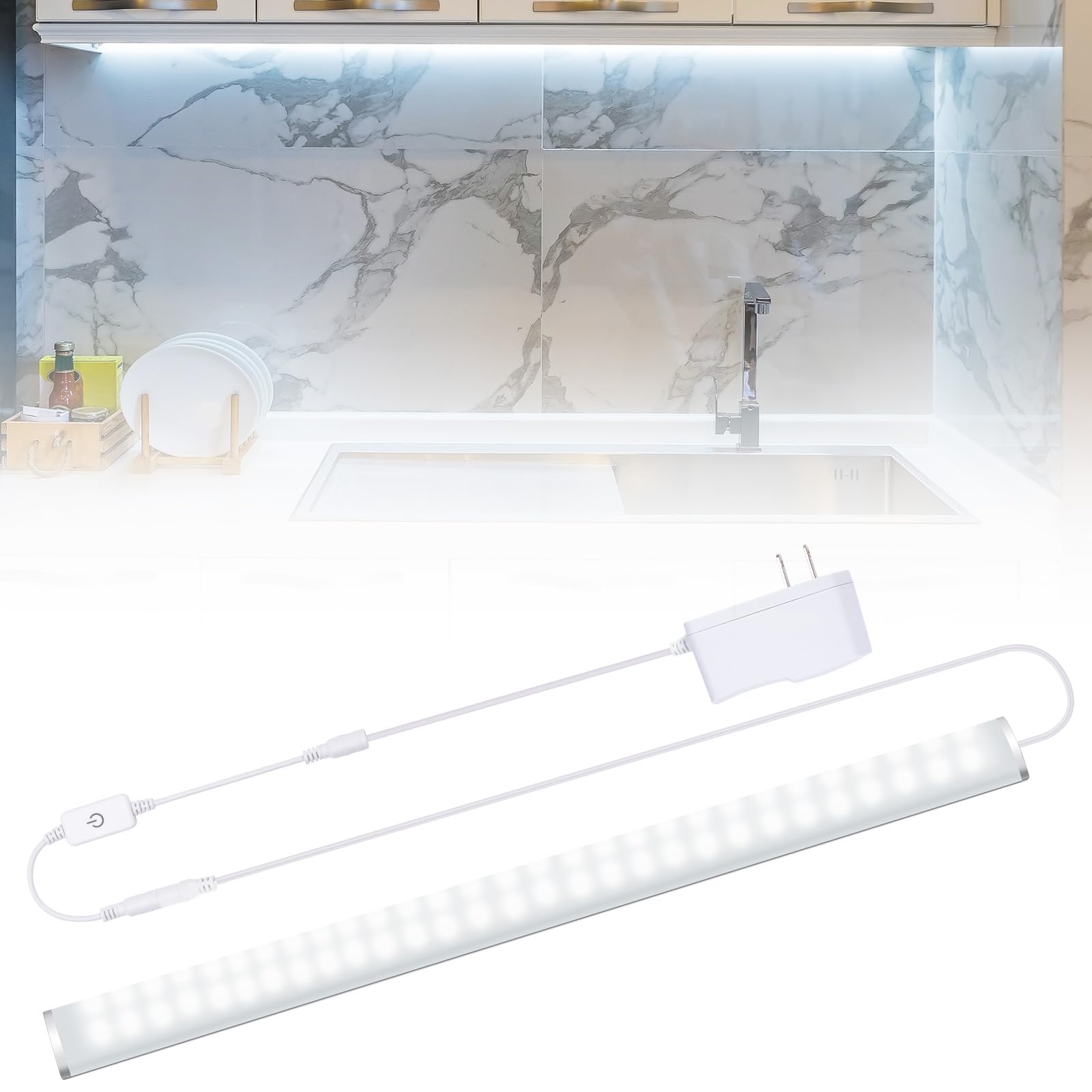 Under Cabinet LED Lighting Wired, Bright Under Desk Light with Memory Function, Dimmable Under Counter Lights, 15 inch LED Sink 