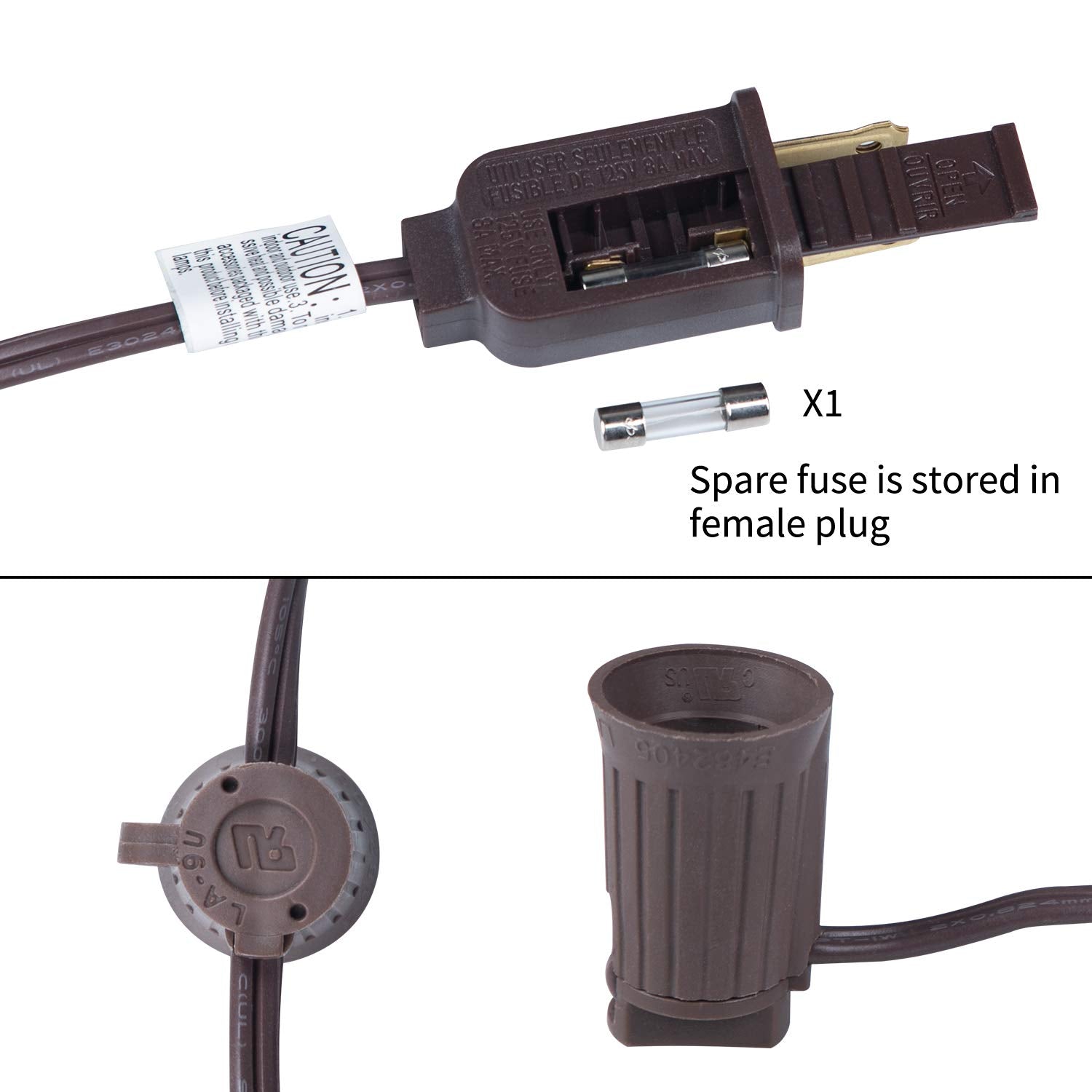 C9 Light Strand 100 Ft For E17-12 Spacing, Outdoor String Light Christmas Stringer With 100 Sockets For Patio (Brown)