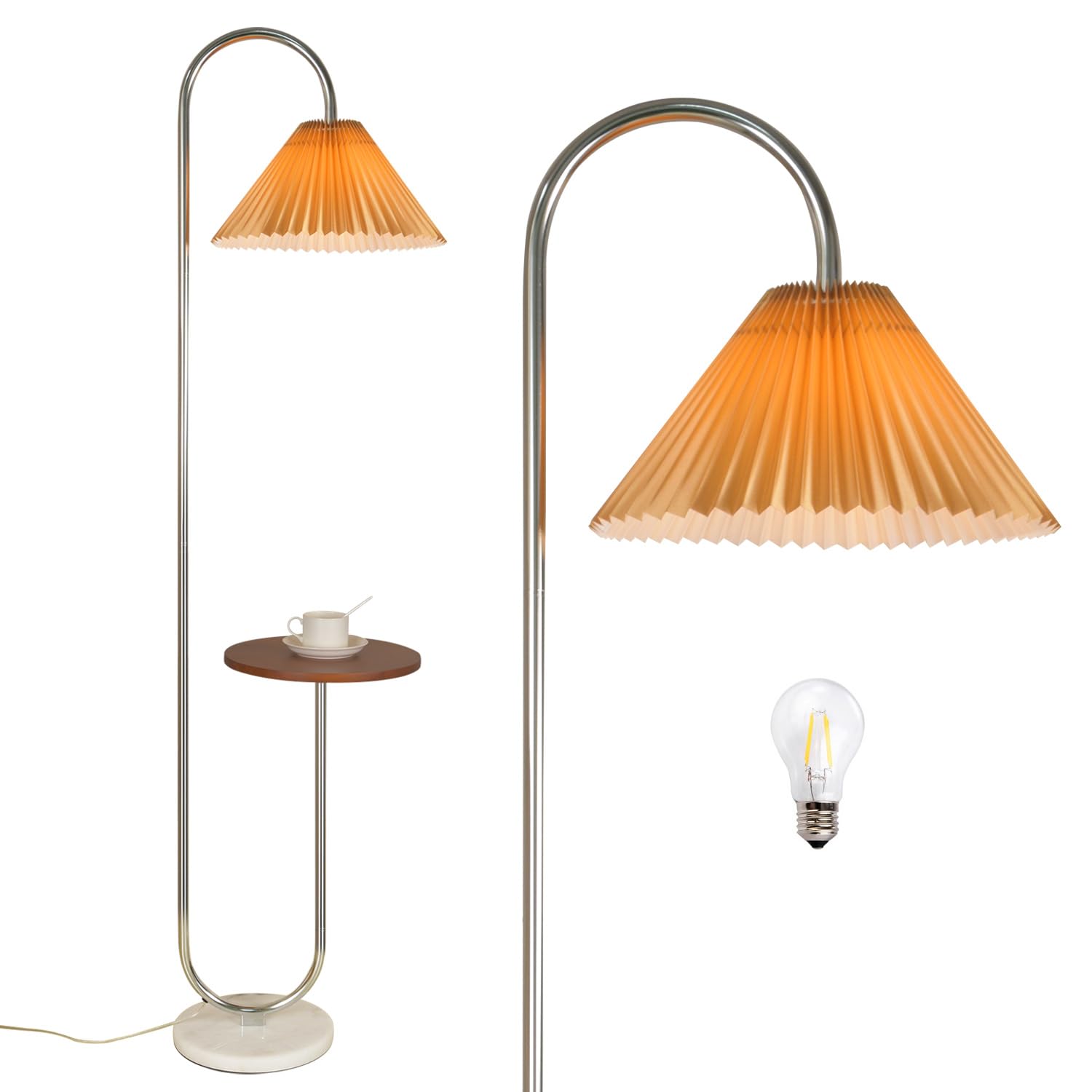 beaysyty Modern Elegant with Tray Floor Lamp for Office Cafe Den Living Room Bedroom, Foot Switch and Chrome Finish, Orange Plea