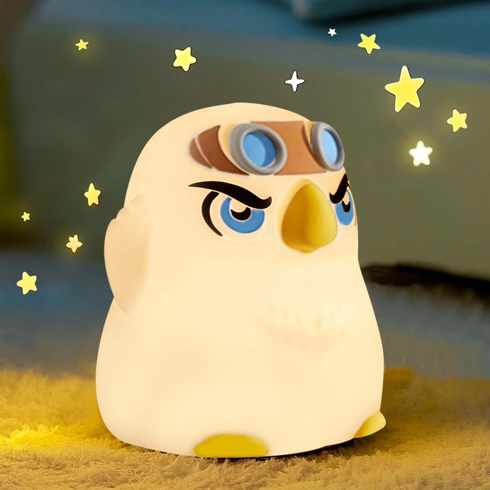PVOGRT Night Light for Kids, 3 Levels Dimmable, Silicone, White, Model NL, Cute Eagle Design, LED Rechargeable Lamp for Toddler Bedroom