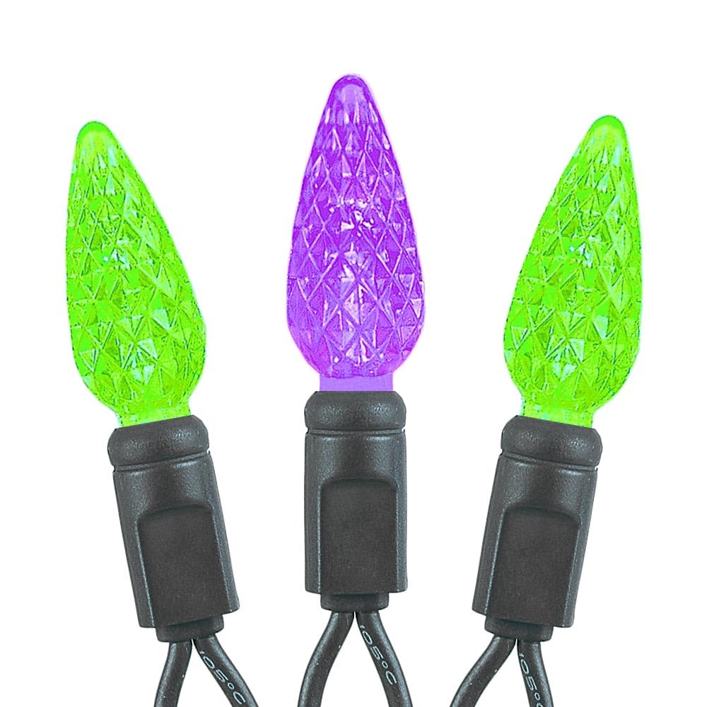 Novelty Lights 24Ft 70 Led C6 Led Halloween String Lights, Commercial Grade Outdoor Christmas Tree Decorations (Purple/Lime)
