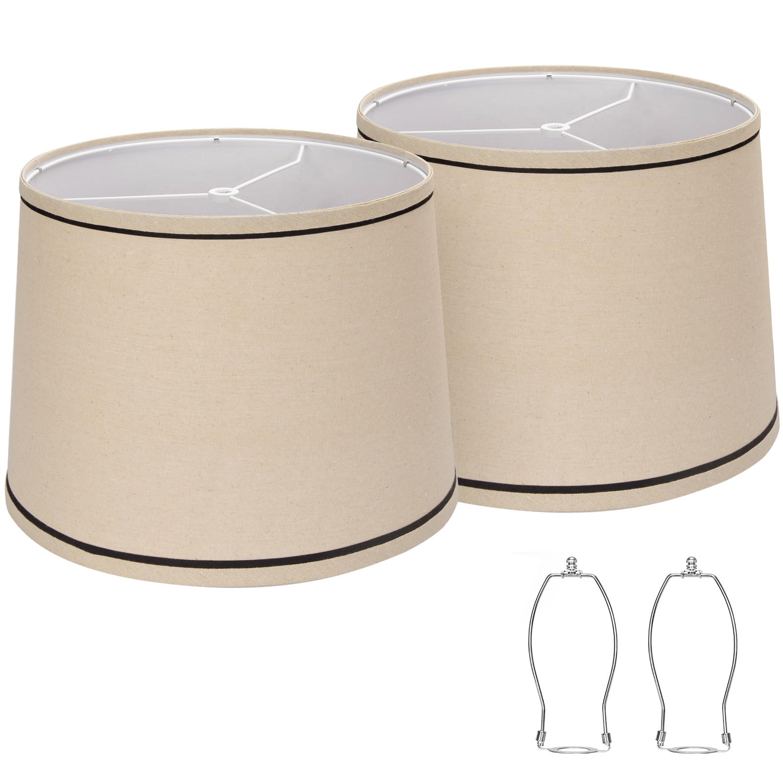 Seaside Village Drum Lampshades Set of 2, Beige Linen, 11.6in Top x 12.6in Bottom x 9.8in High, Spider Fitter, Model