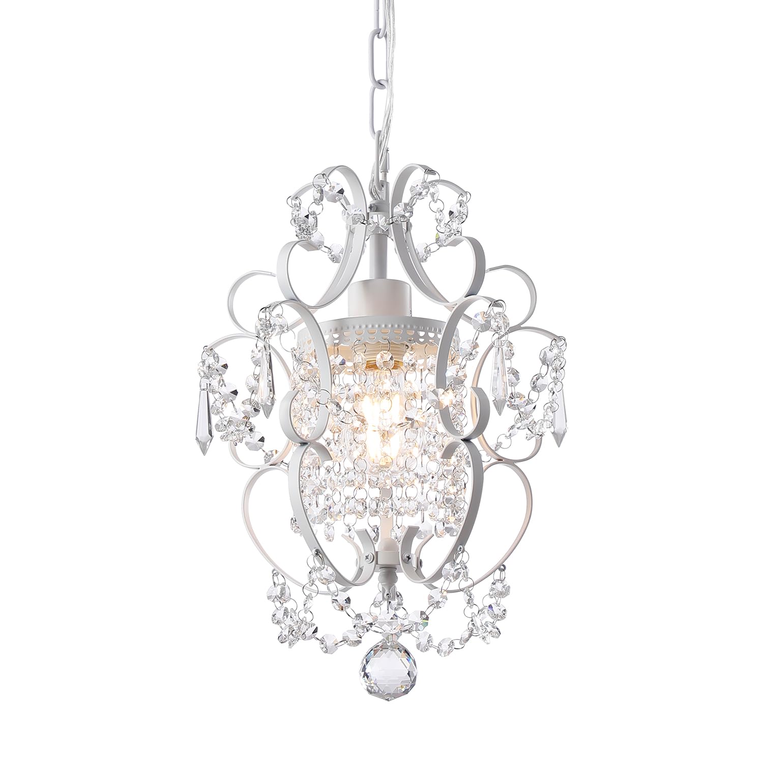 riomasee Mini Chandelier 1-Light, 11-Inch White Crystal Iron Ceiling Light Fixture, Model RM2024-19