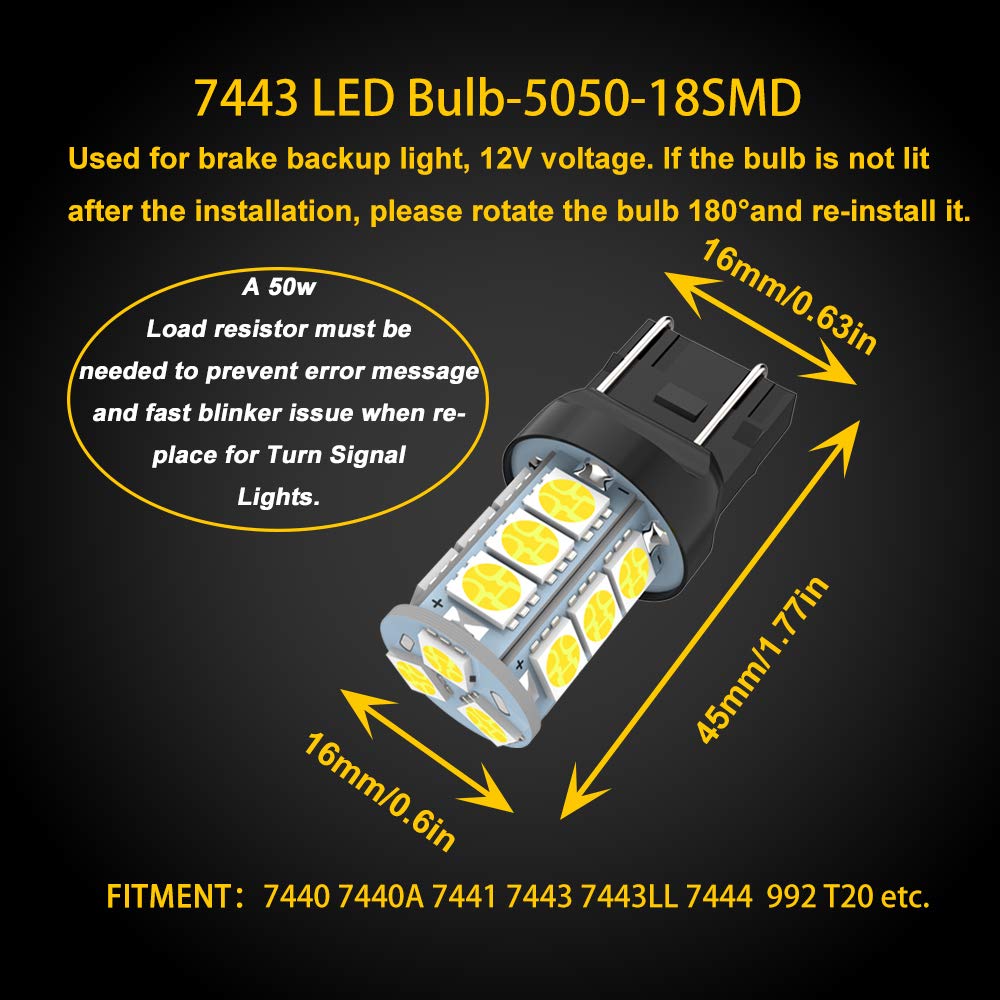 GIVEDOUA 7443 LED Brake Bulbs Super Bright 18SMD 5050 Chips Pack of 10pcs White 7443/7440