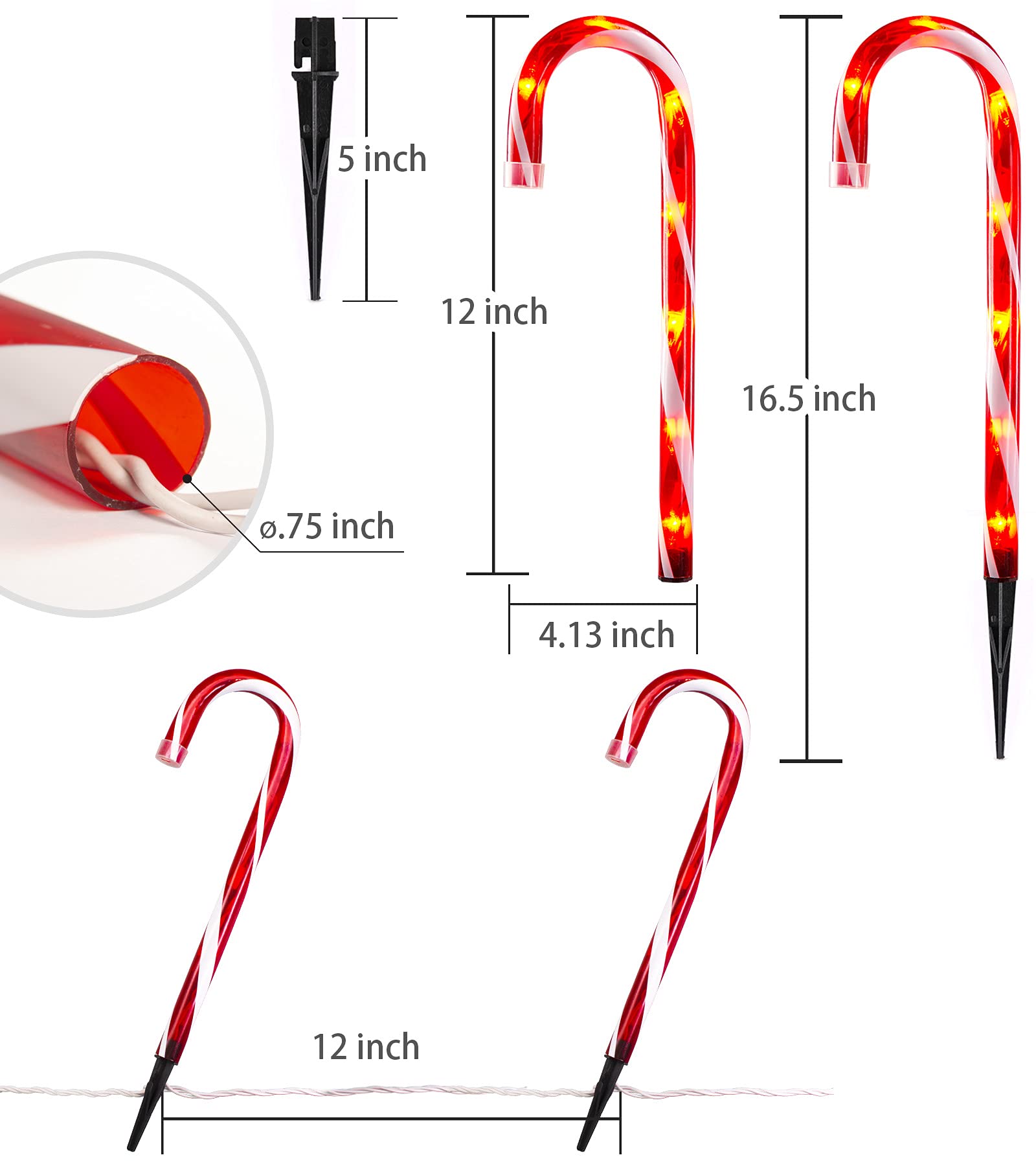 Christmas Candy Cane Lights Outdoor Pathway,12 Inch Candy Cane Driveway Makers Set Of 5 Lighted Candy Canes, Candy Cane Sidewalk
