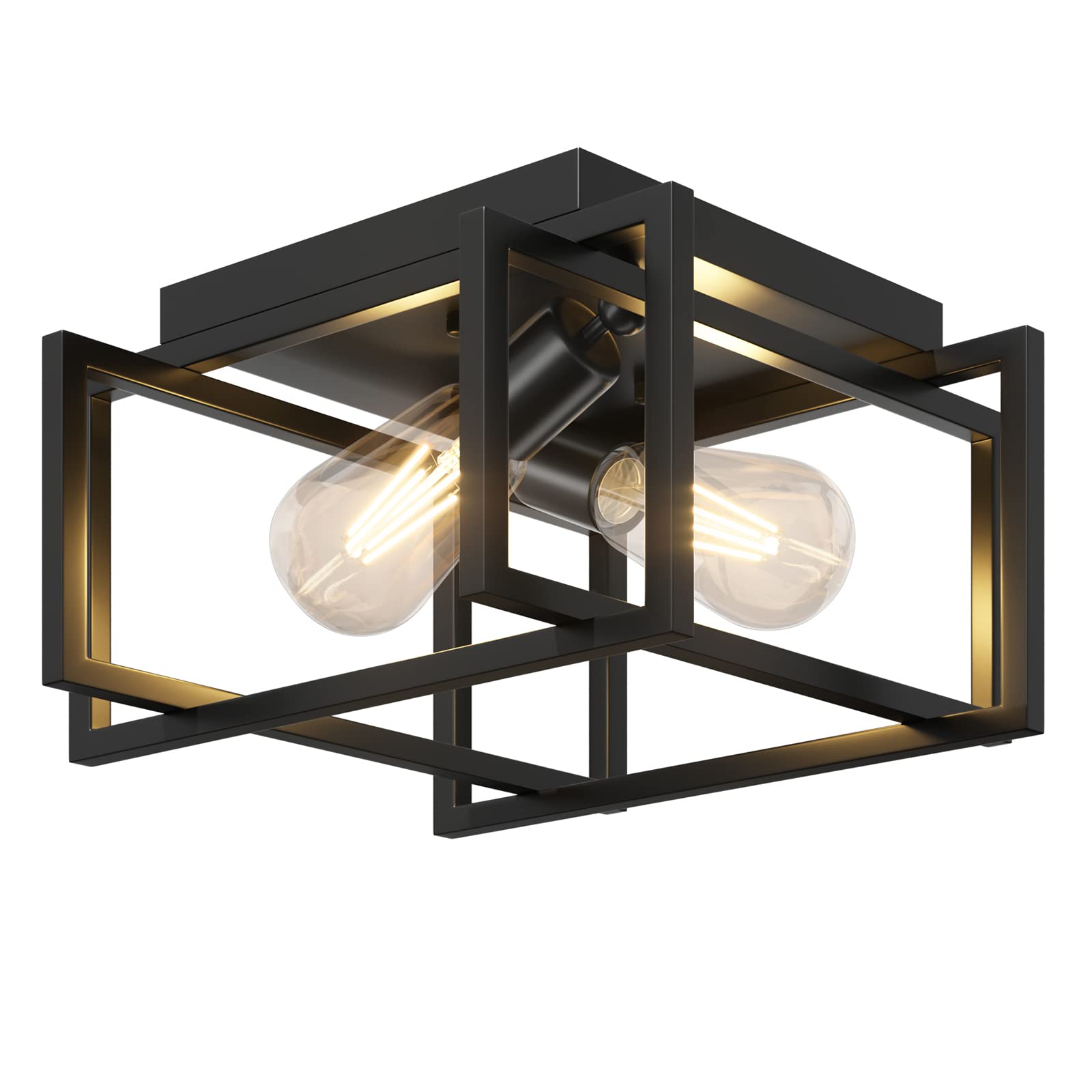 Feanron 2-Light Industrial Black Metal Flush Mount Ceiling Light For Hallway, Kitchen, Entryway