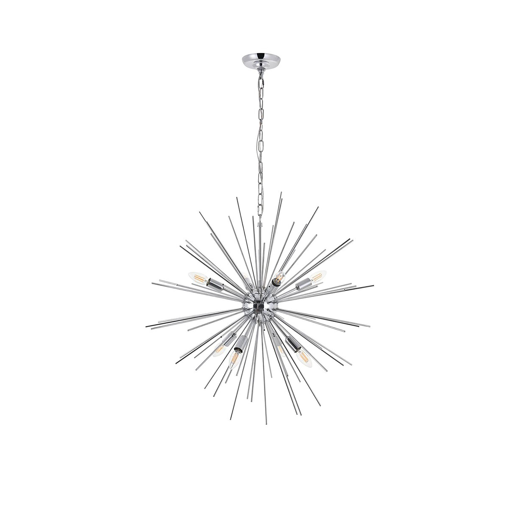 Living District Indoor Modern Home Decorative Bright Ceiling Timber 8 Light Chrome Pendant