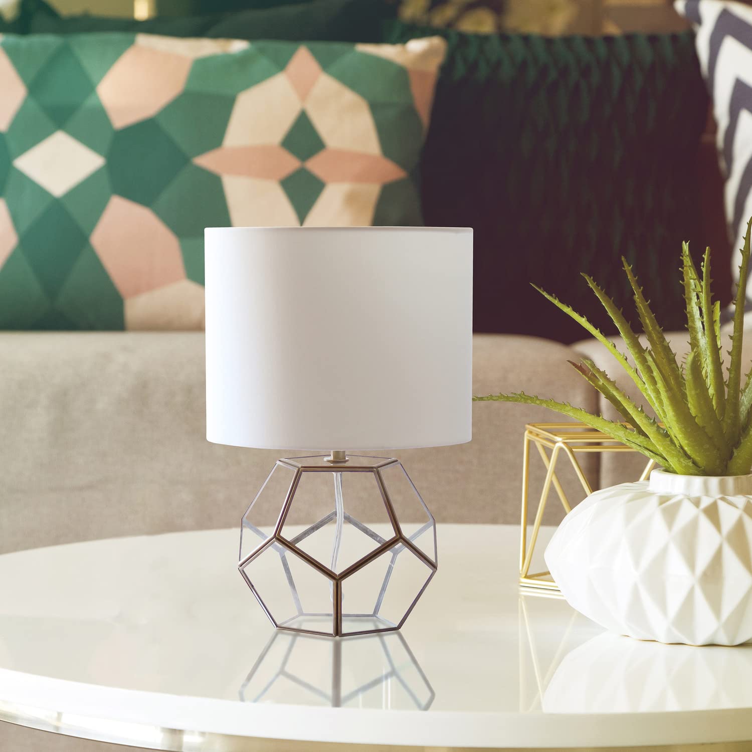 LALIA HOME Transparent Octagonal Table Lamp, Brass, 10inL x 10inW x 15.5inH, Metal Construction, Model LHT-4008-BR