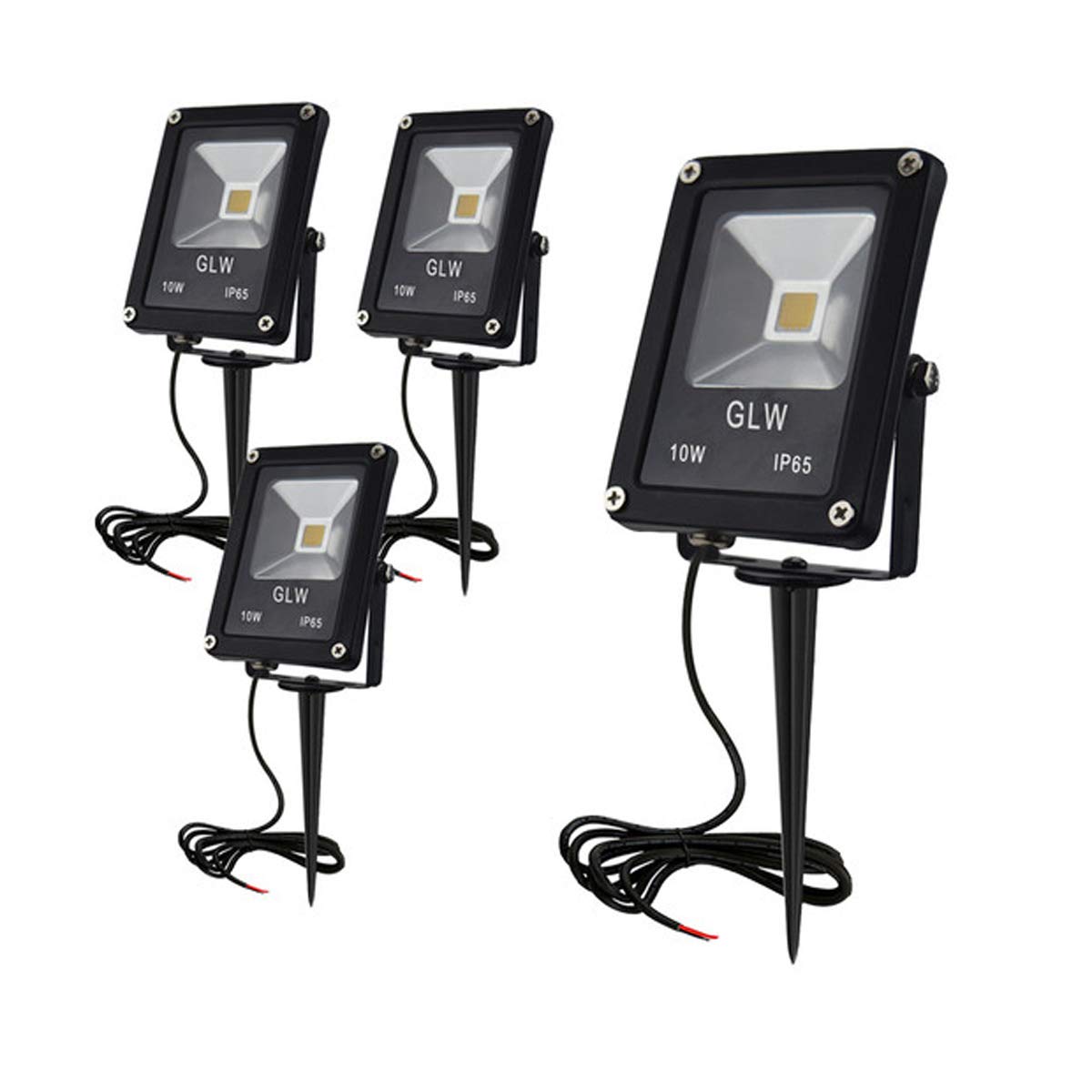 GLW 10W LED Landscape Lights, Waterproof Outdoor Spotlights, Warm White 3000K, 12V Low Voltage, Metal, 4 Pack