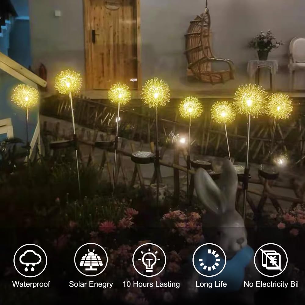 GUOCHENG Solar Garden Lights, Waterproof Metal Dandelion Lights, 4 Pack, Outdoor Patio Yard Pathway Decor, Model GC-Solar