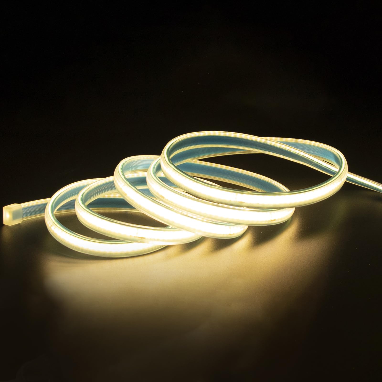 pcningled 3000K LED Light Strip AC 110V 1M Waterproof Lights, 110 Volt Plug-in COB LED Tape 1 Meter Warm White for Outdoor, Indo