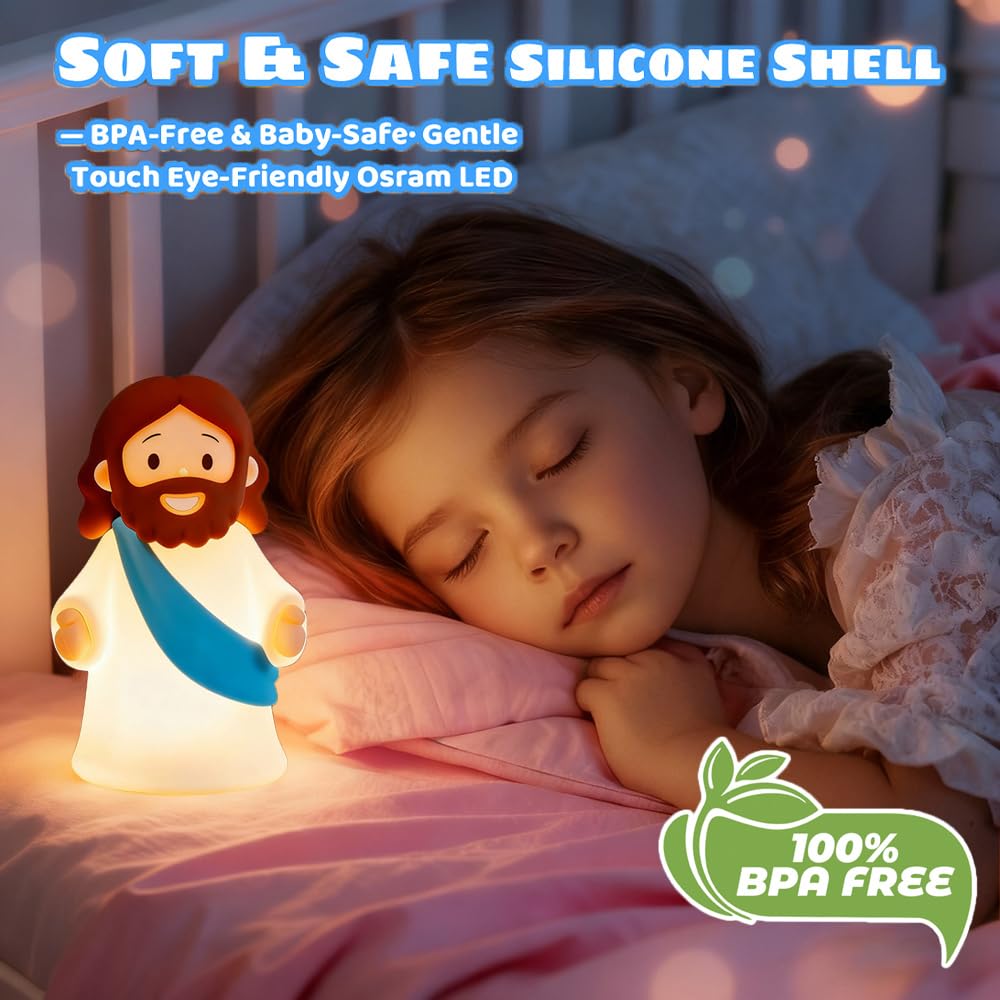 Kangten Chen Jesus Night Light Rechargeable Bedside Night Light Dimmable Silicone Led Light Ideal For Religious Gatherings  Gifts For Sunday School  Baptism Presents  Easter Egg Decorations (Blue)