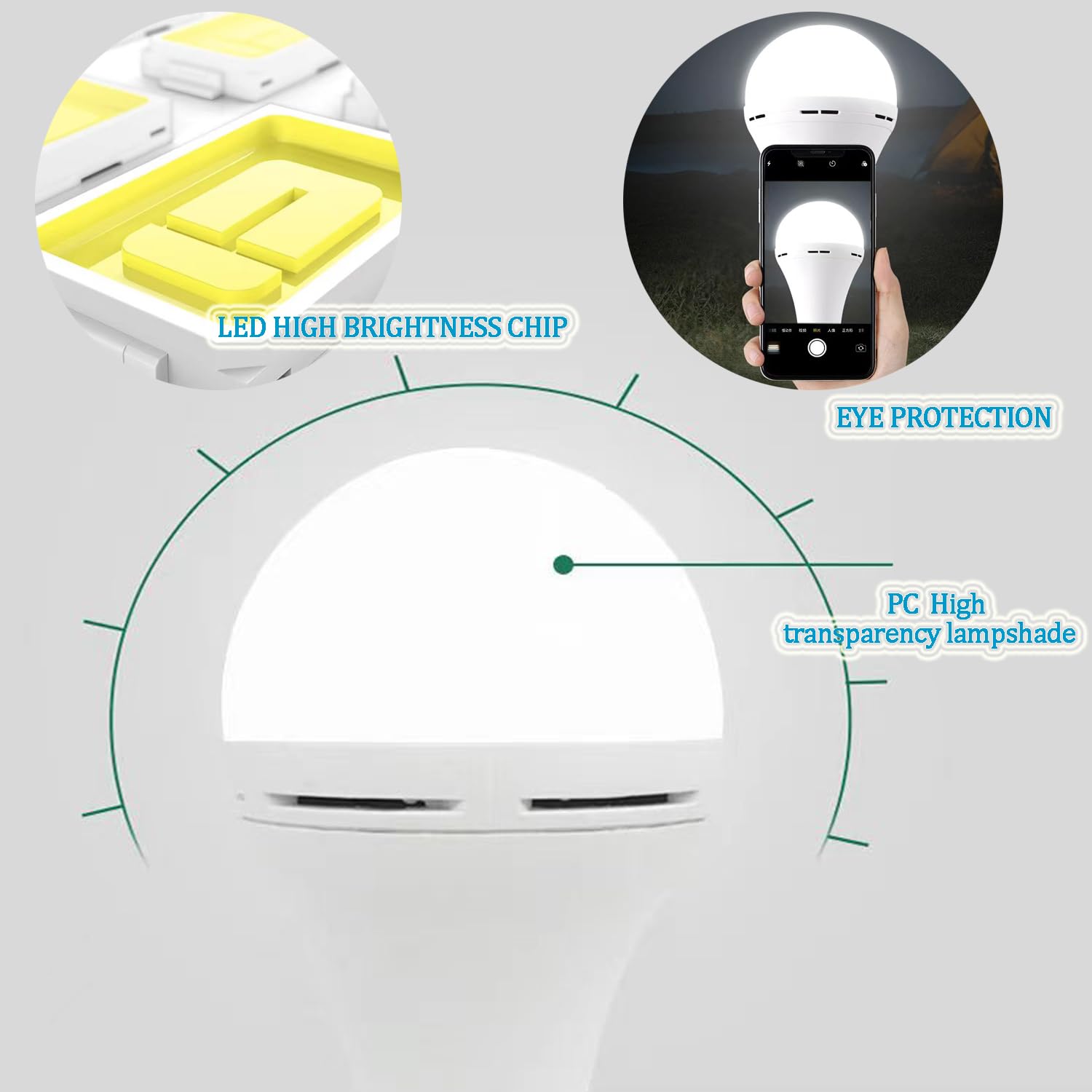 8Pack White Rechargeable Emergency 15W Led Light Bulb,Stay Lights Up When Power Failure,100W Equivalent,1500Lm,White Light 6000K