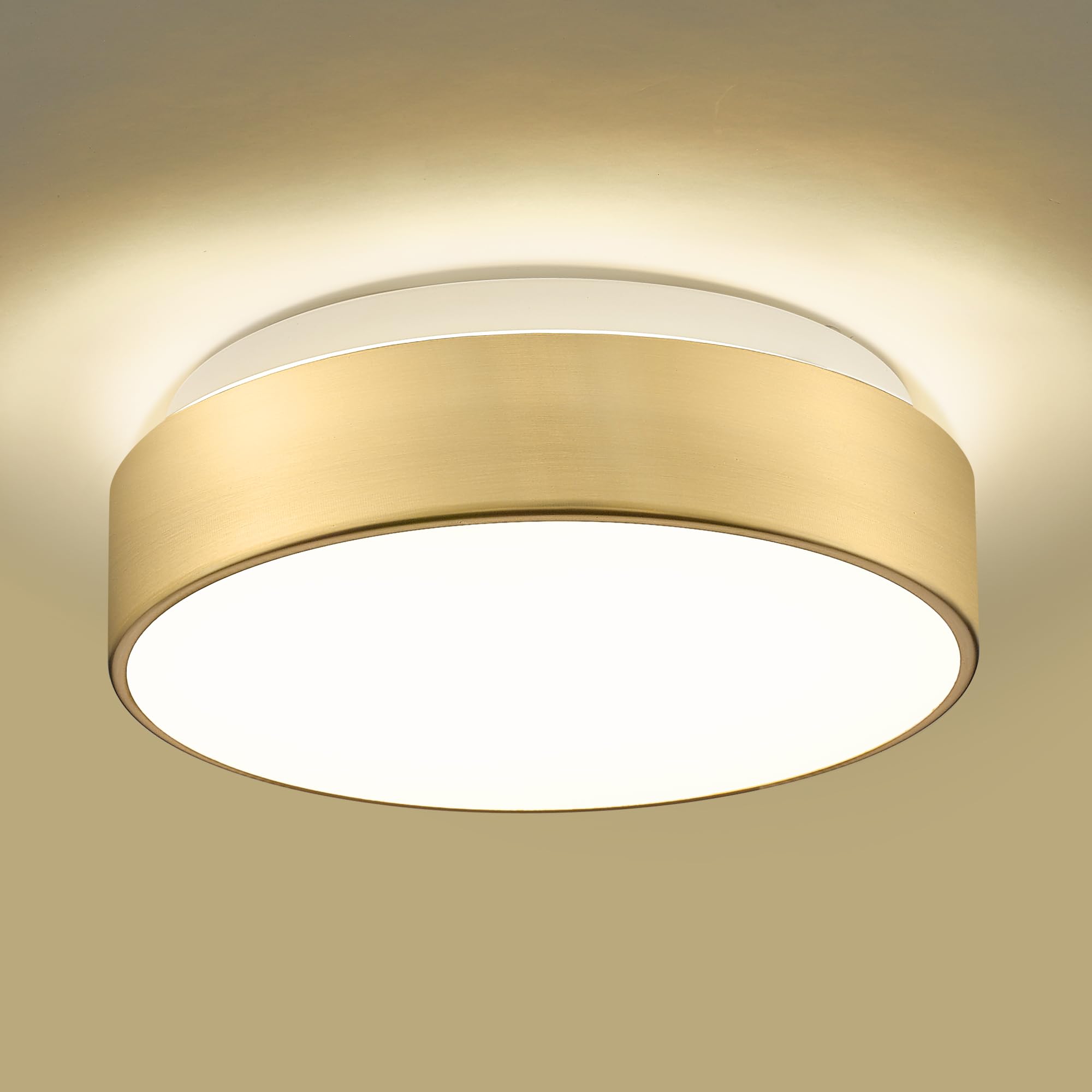 Autelo 2-Light Close To Ceiling Light Fixture, 11 Inch Frosted Glass Shade Flush Mount Ceiling Light Fixture In Antique Brass Fi