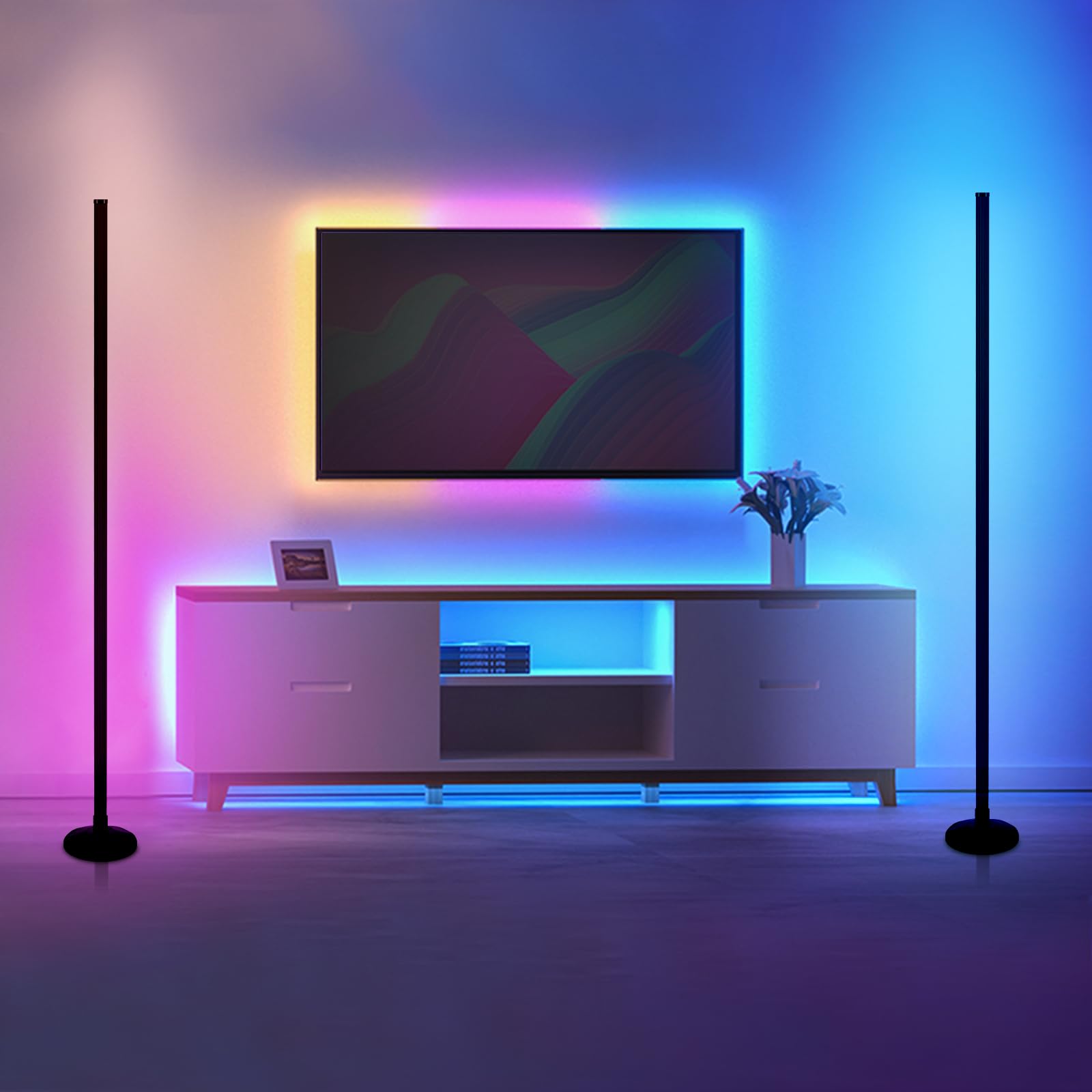 2Pcs Rgb Corner Floor Lights, Floor Lamp Rgb Color Changing Corner Lamp Led Modern Floor Lamp With Bluetooth App And Remote Control Music Sync, 65&quot; Rgb Mood Lighting 24H Timing 398+ Diy Modes Lamp