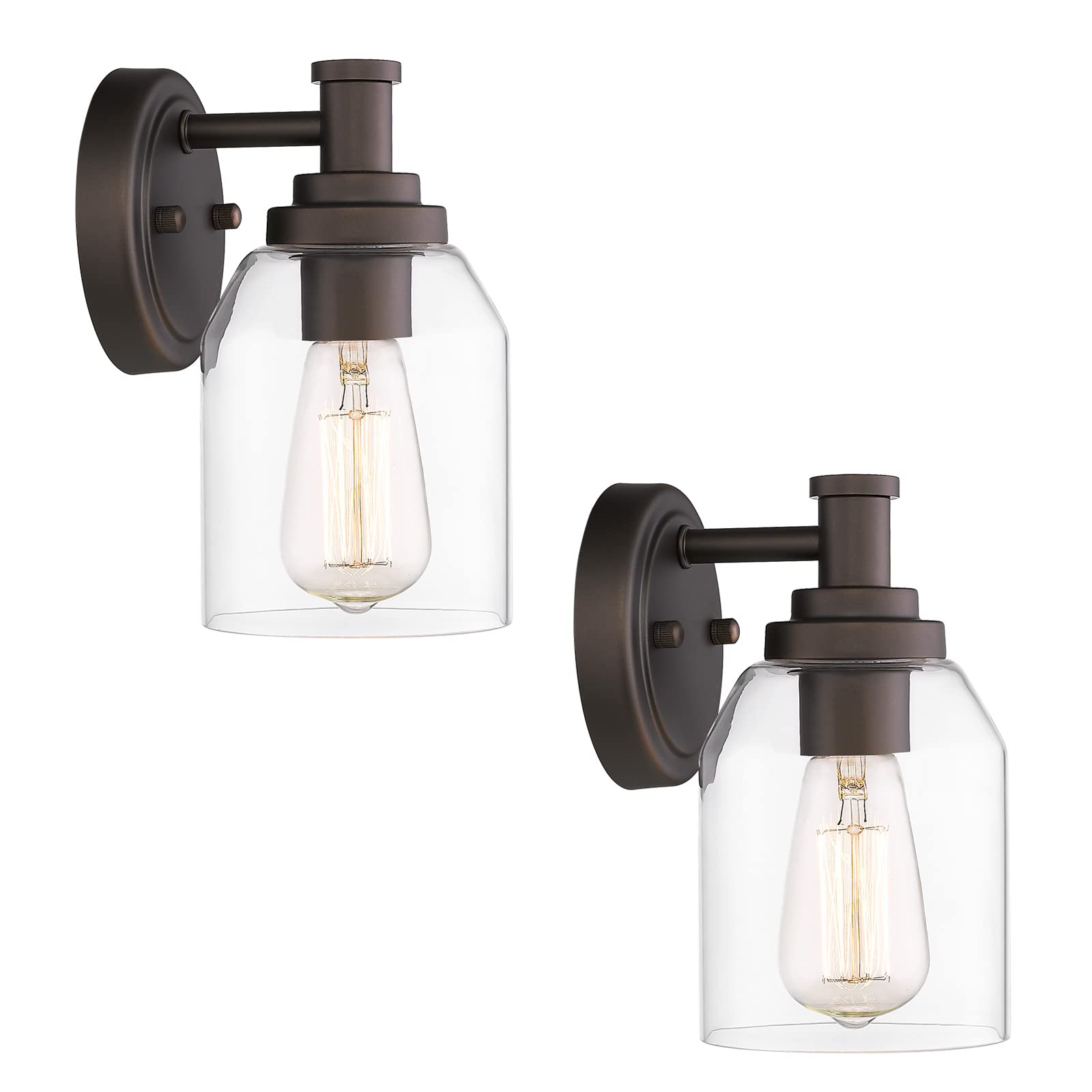 Zeyu Vanity Sconces Wall Lighting 2 Pack, Farmhouse Bathroom Vanity Light Fixture With Clear Glass Shade, Oil Rubbed Bronze Fini