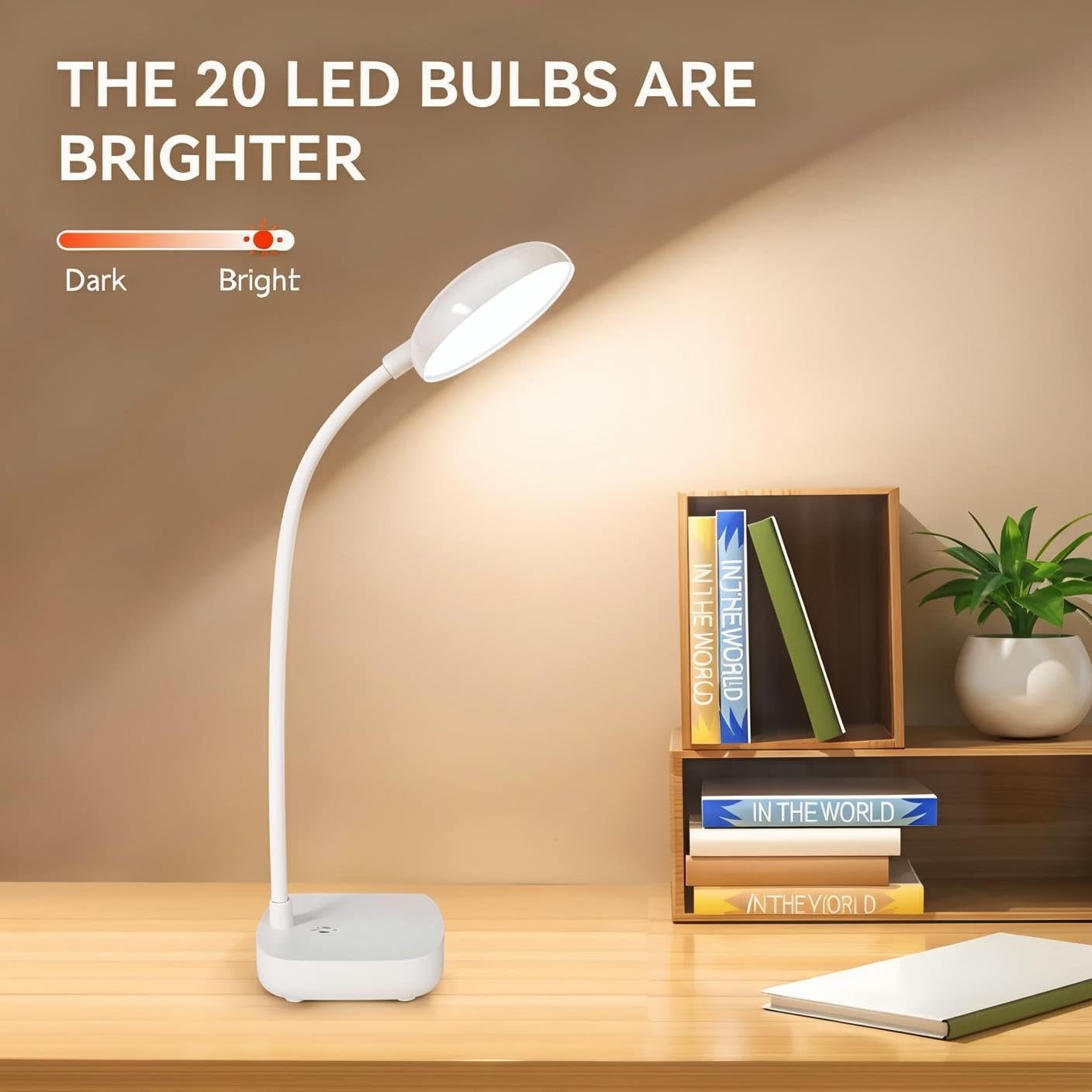 Small Battery Powered Desk Lamp,Wireless Portable Reading & Office Lamp,400Lm Rechargeable Led Light,3 Colors (White/Warm White/